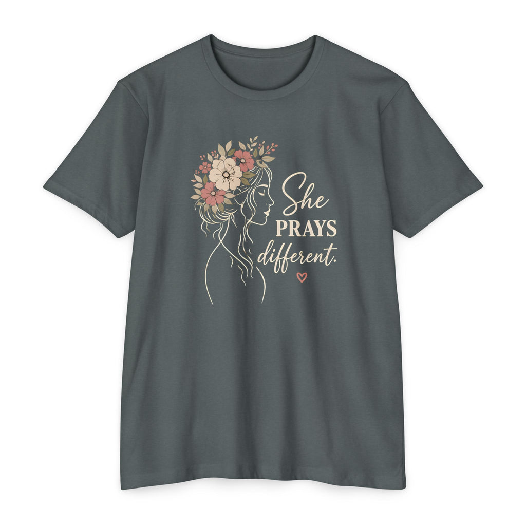 "She Prays Different" Floral Faith Tee