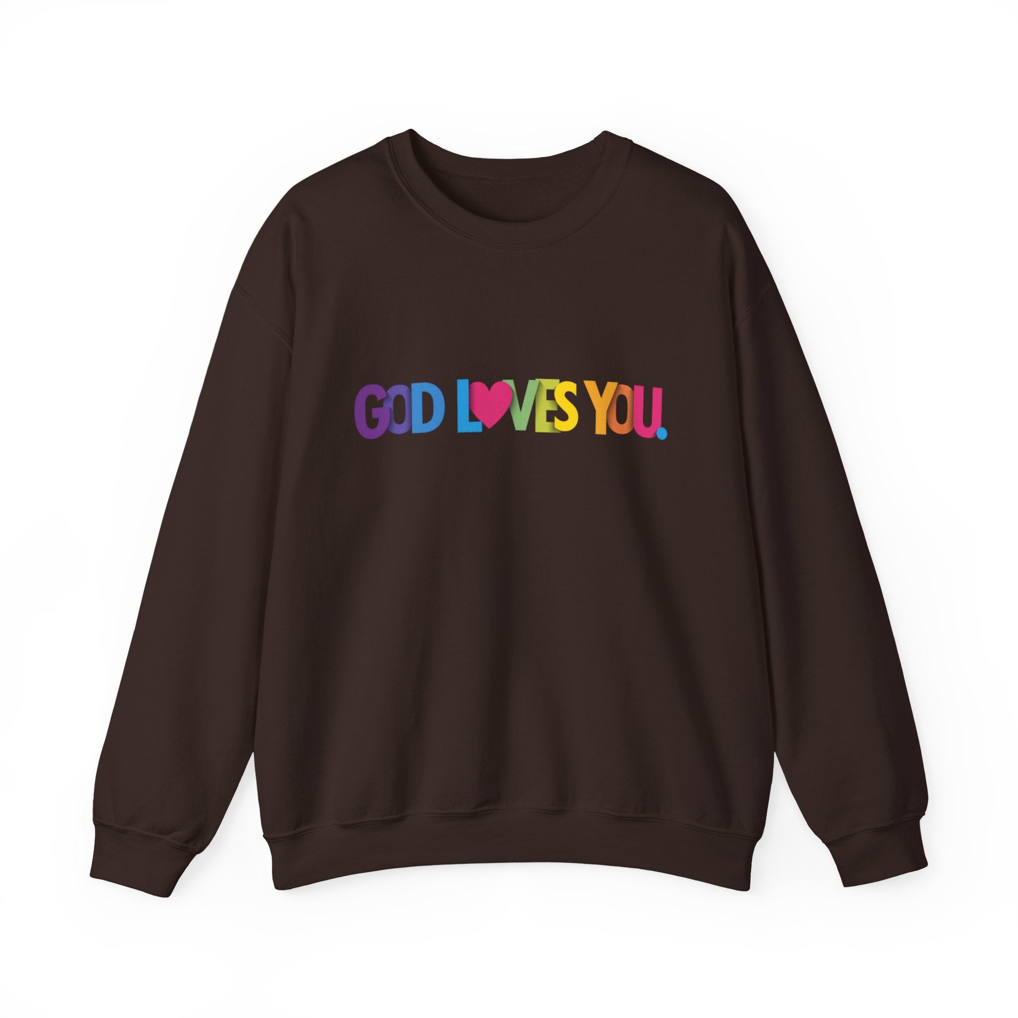 God Loves You Crewneck Sweatshirt — Rainbow Faith Graphic