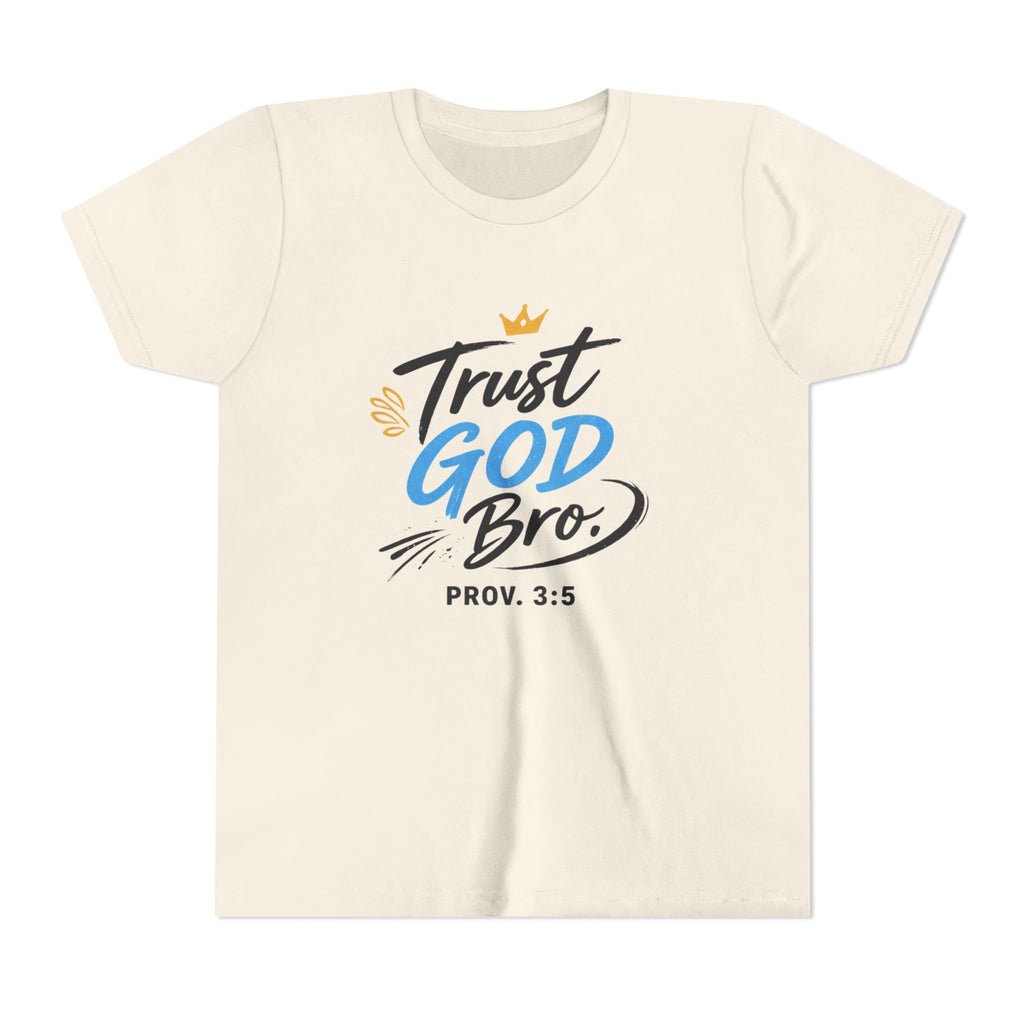Boys Trust God Bro Youth Tee – Prov. 3:5 Faith Graphic Shirt