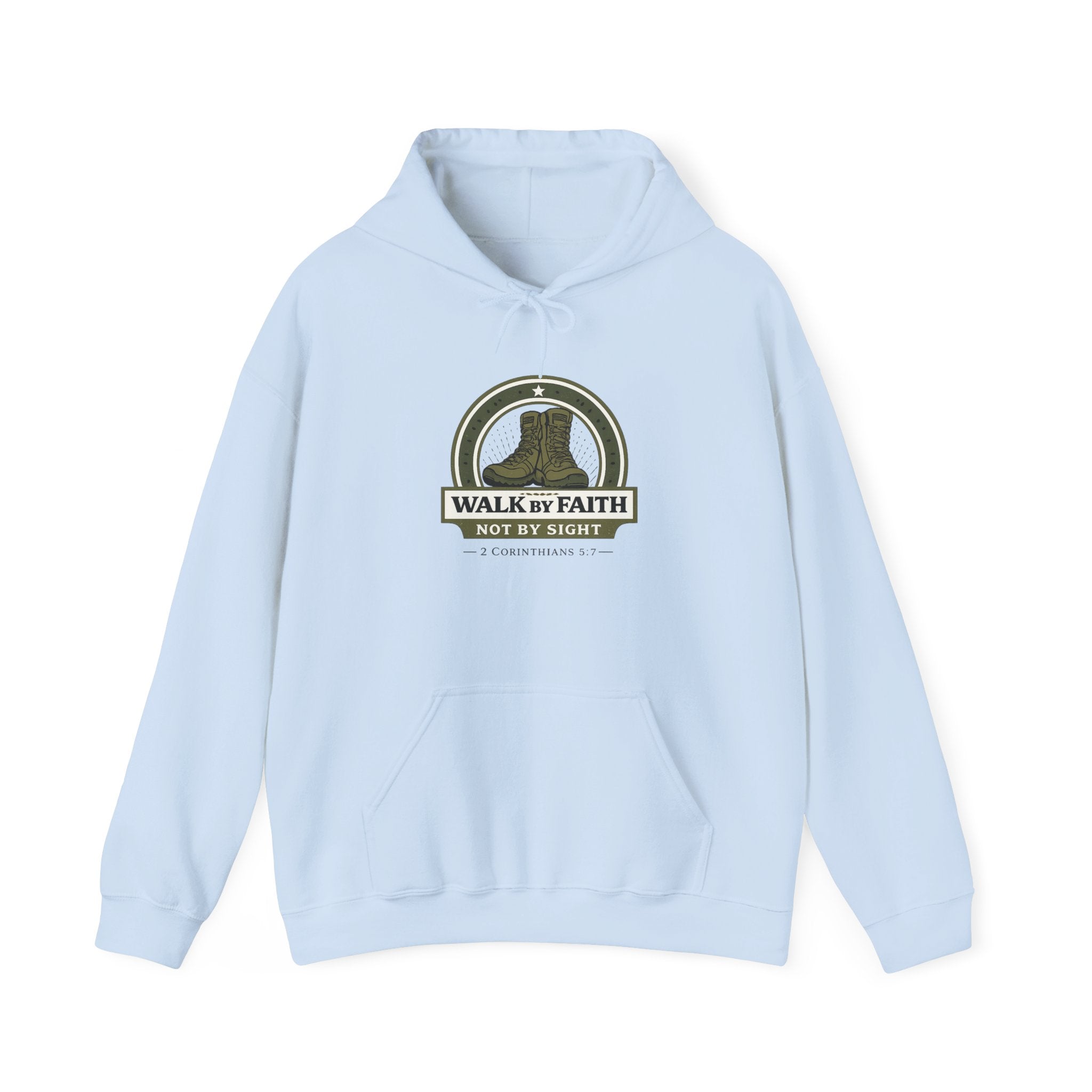 Mens Faith Hooded Sweatshirt — "Walk by Faith, Not by Sight" Christian Hoodie