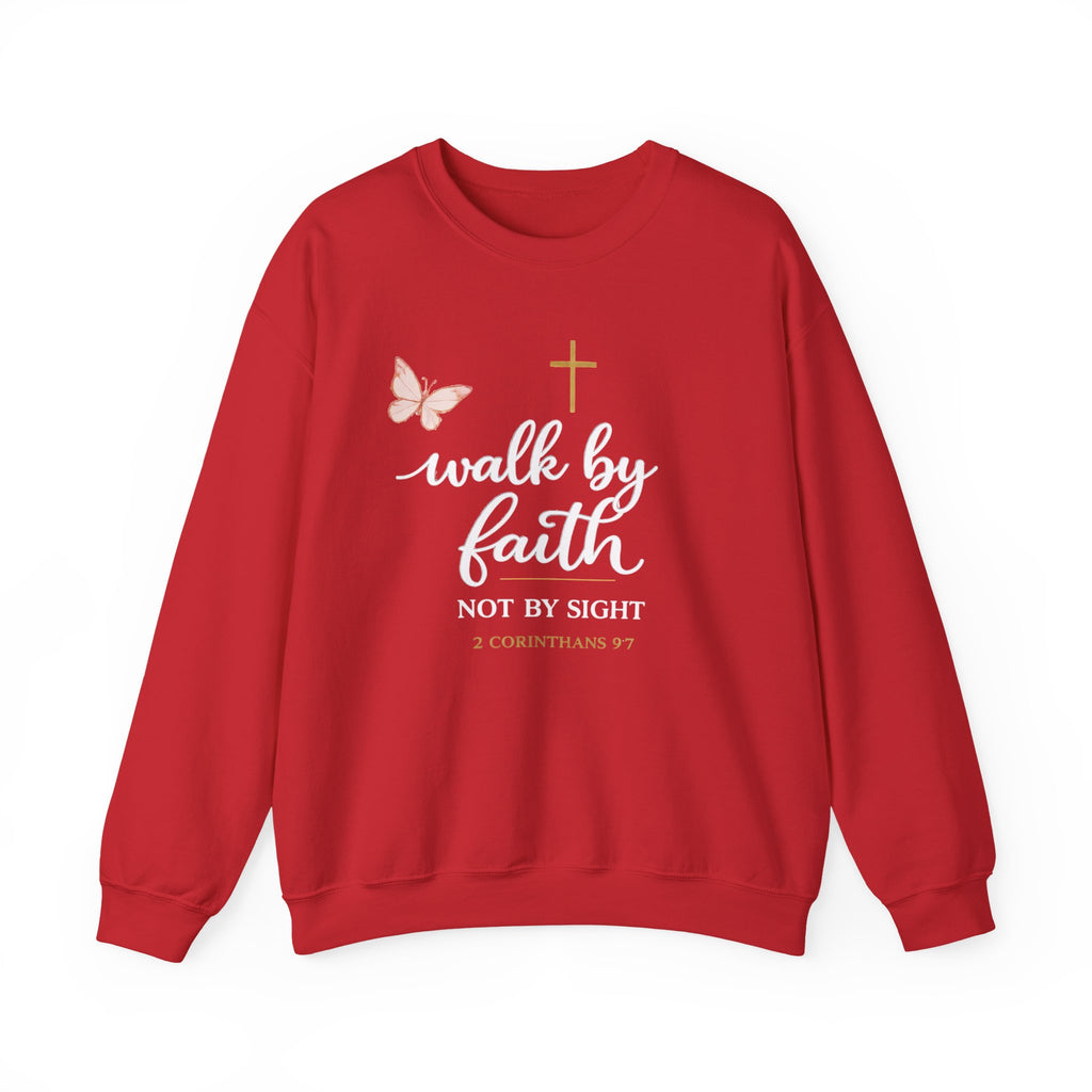 Womens Faith Crewneck Sweatshirt — "Walk by Faith, Not by Sight" Christian Pullover