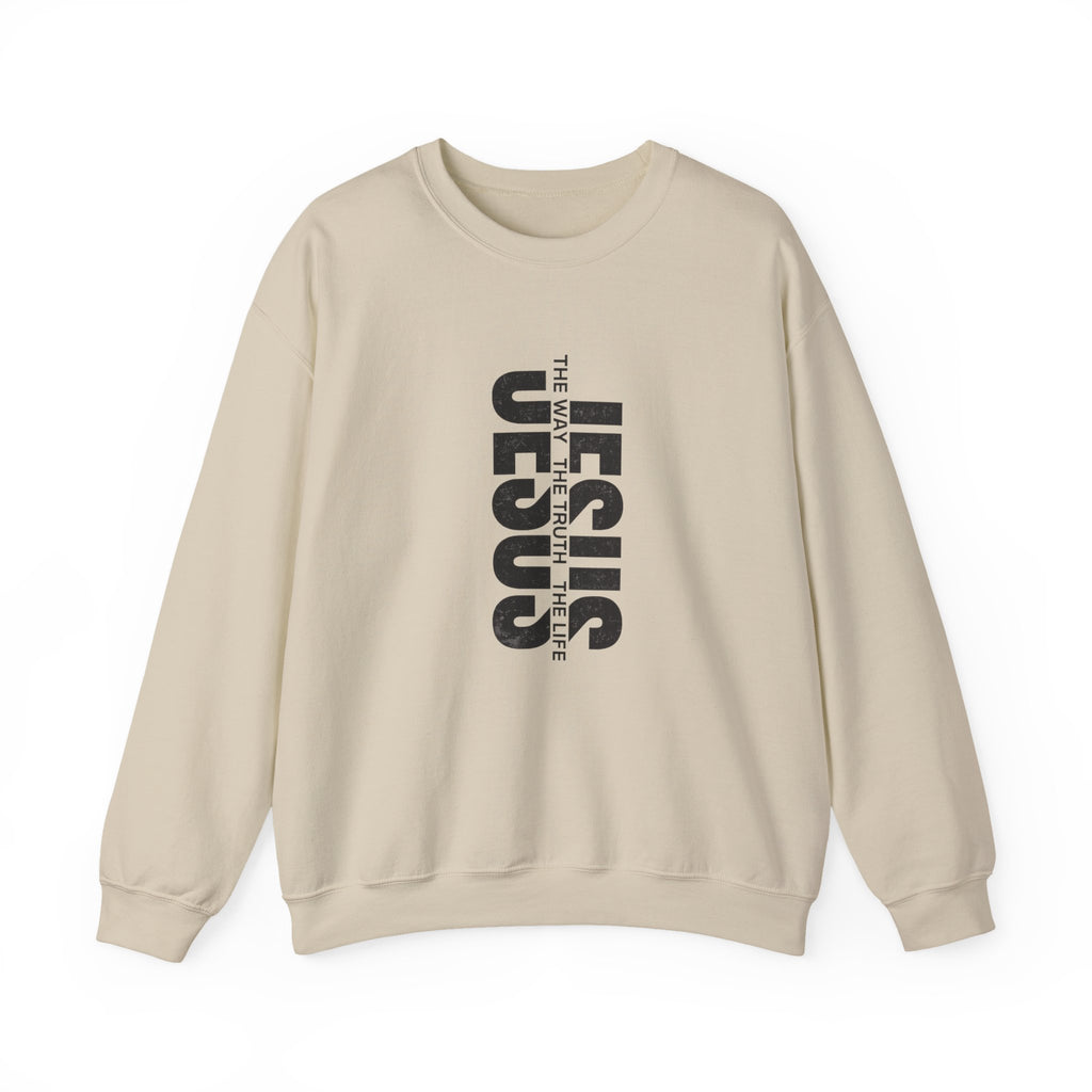 Womens Jesus Vertical Text Crewneck Sweatshirt — The Lamb Is Alive Christian Pullover