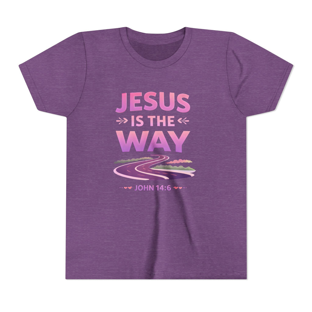Girls Youth Tee — "Jesus Is The Way" Christian Kids T-Shirt (John 14:6)