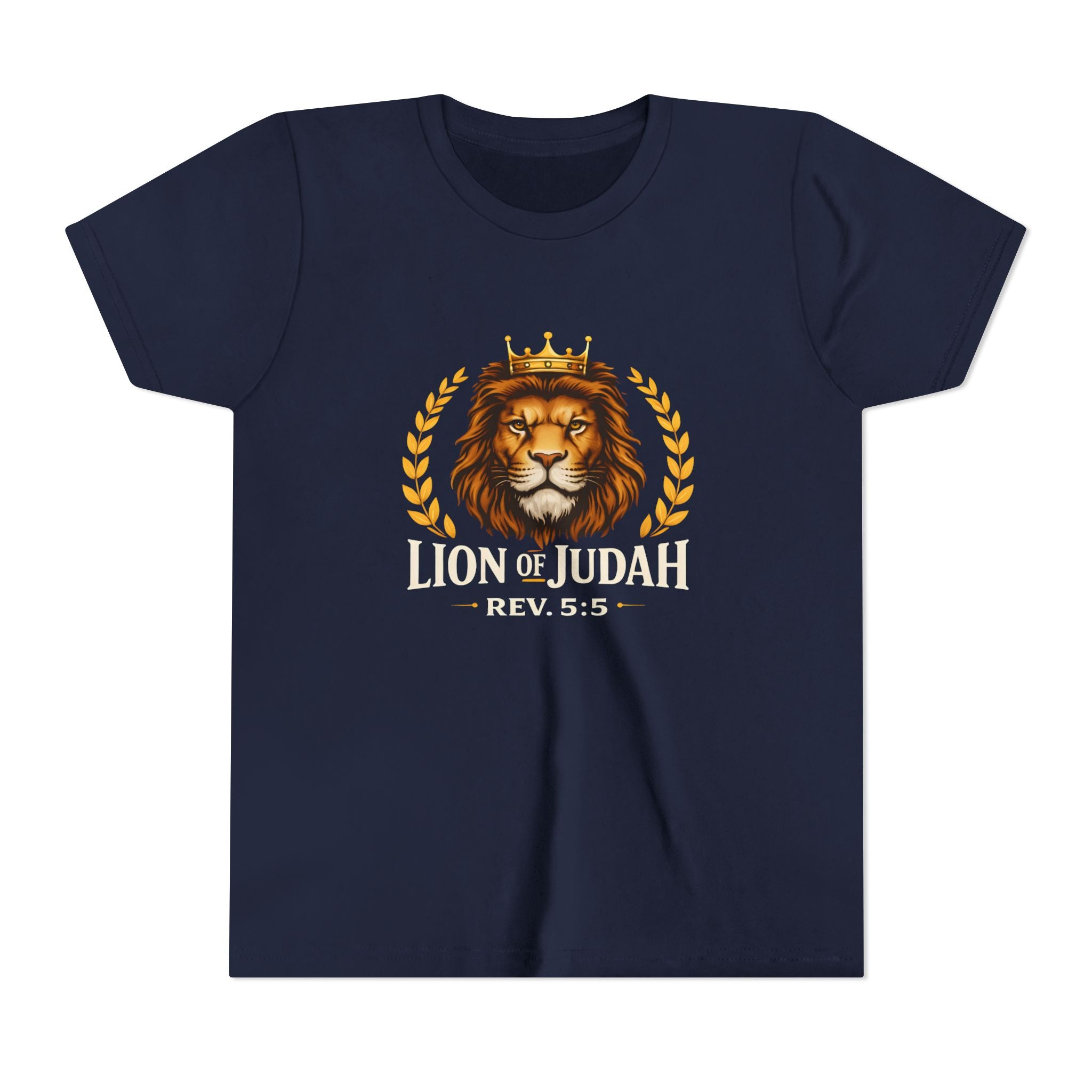 Boys Youth T-Shirt — 'Lion of Judah' Crowned Lion Biblical Tee (Rev. 5:5)