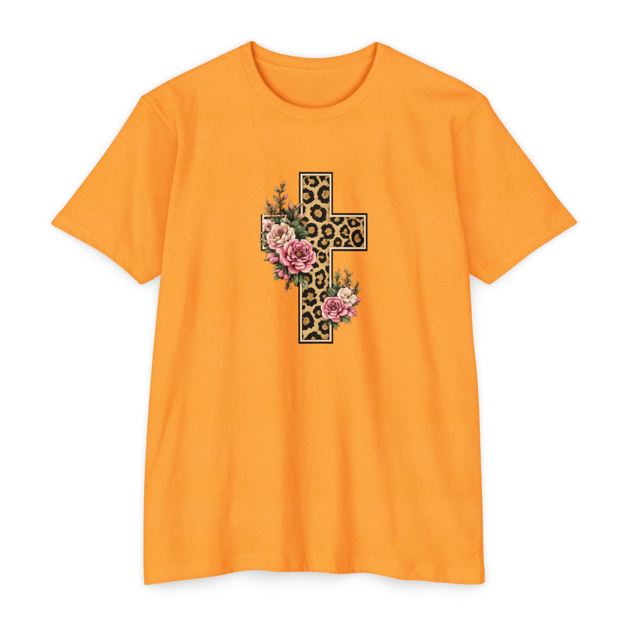 Womens Floral/ Leopard Cross T-Shirt Graphic Tee