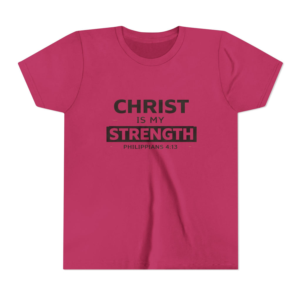 Boys Youth Tee - "Christ Is My Strength" Philippians 4:13 Christian Kids Shirt