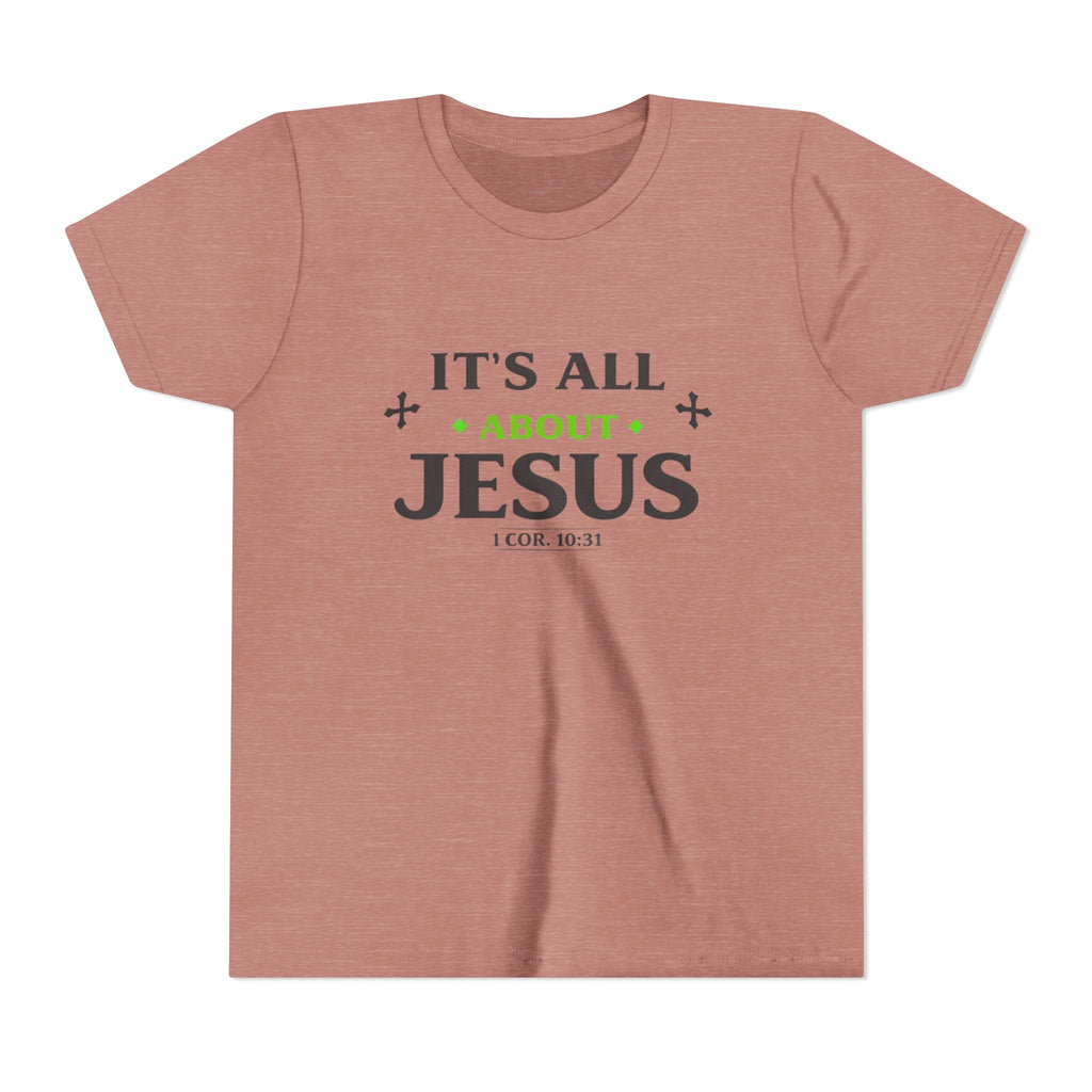 Boys Youth Tee - "It's All About Jesus" Christian Kids Shirt (1 Cor. 10:31)