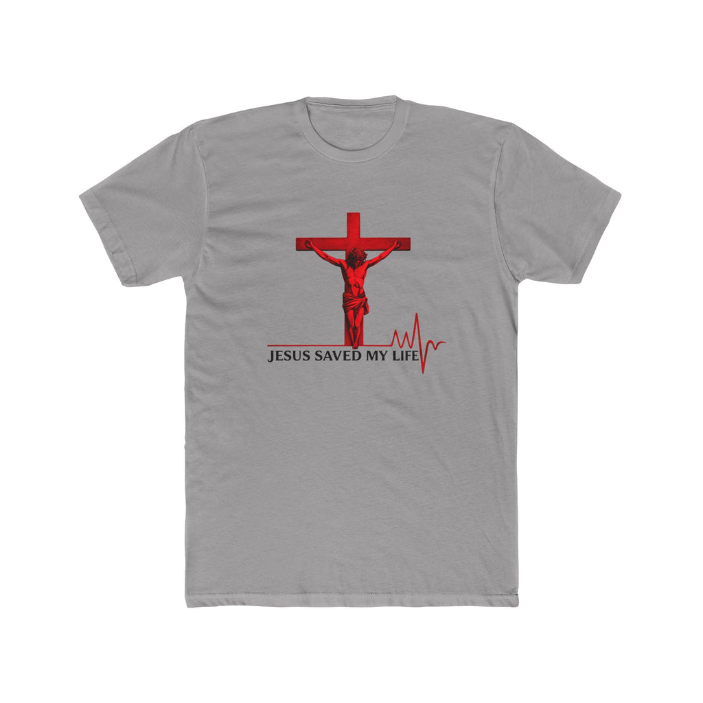 Jesus Saved My Life T-Shirt — Christian Cross Tee with Heartbeat Design