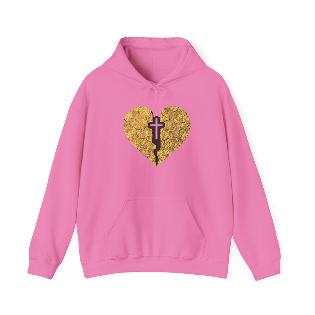 Womens Gold Heart Cross Hoodie — Christian Faith Pullover