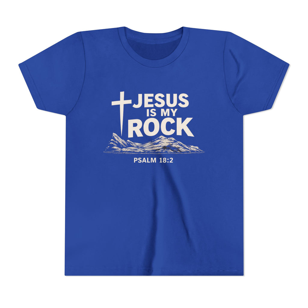 Boys Youth Tee — "Jesus Is My Rock" Psalm 18:2 Christian Kids T-Shirt