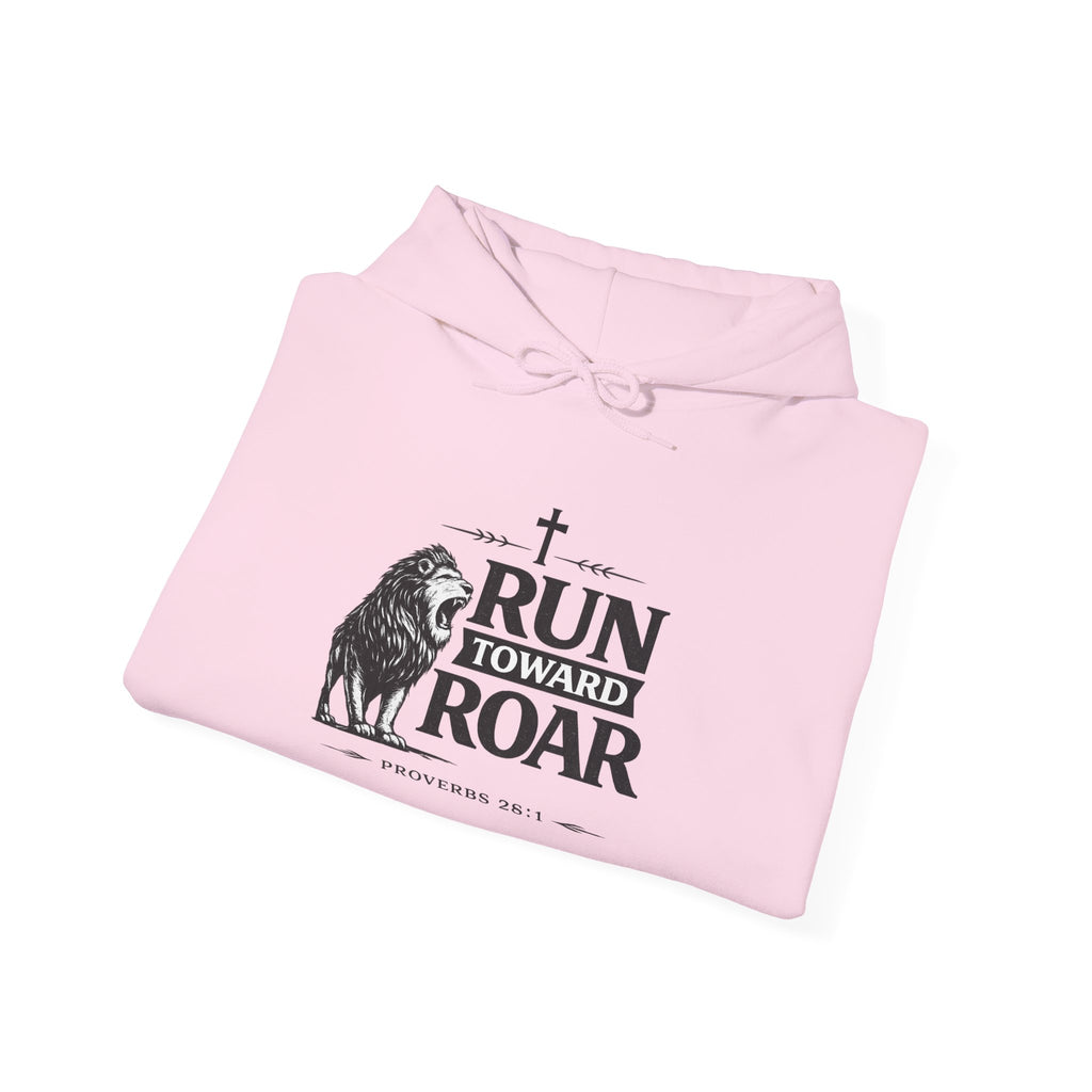 Mens Run Toward the Roar Hoodie — Christian Lion Faith Sweatshirt
