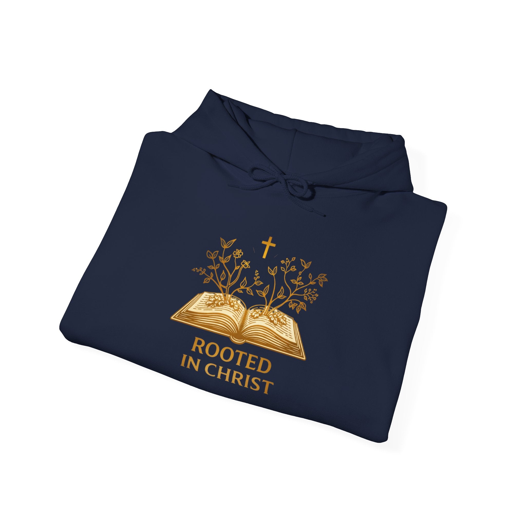 Womens Rooted in Christ Hoodie — Christian Faith Bible Cross Pullover