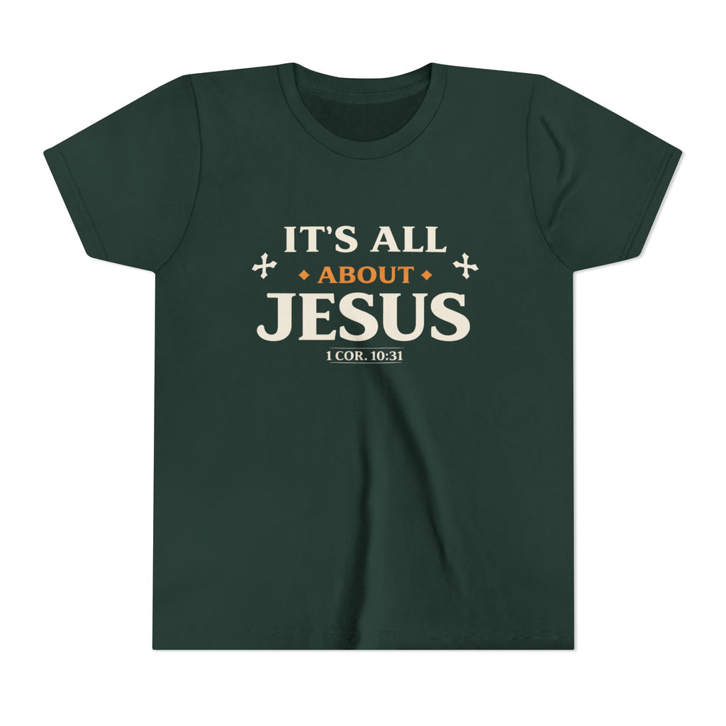 Boys Youth Tee - "It's All About Jesus" Christian Kids Shirt (1 Cor. 10:31)