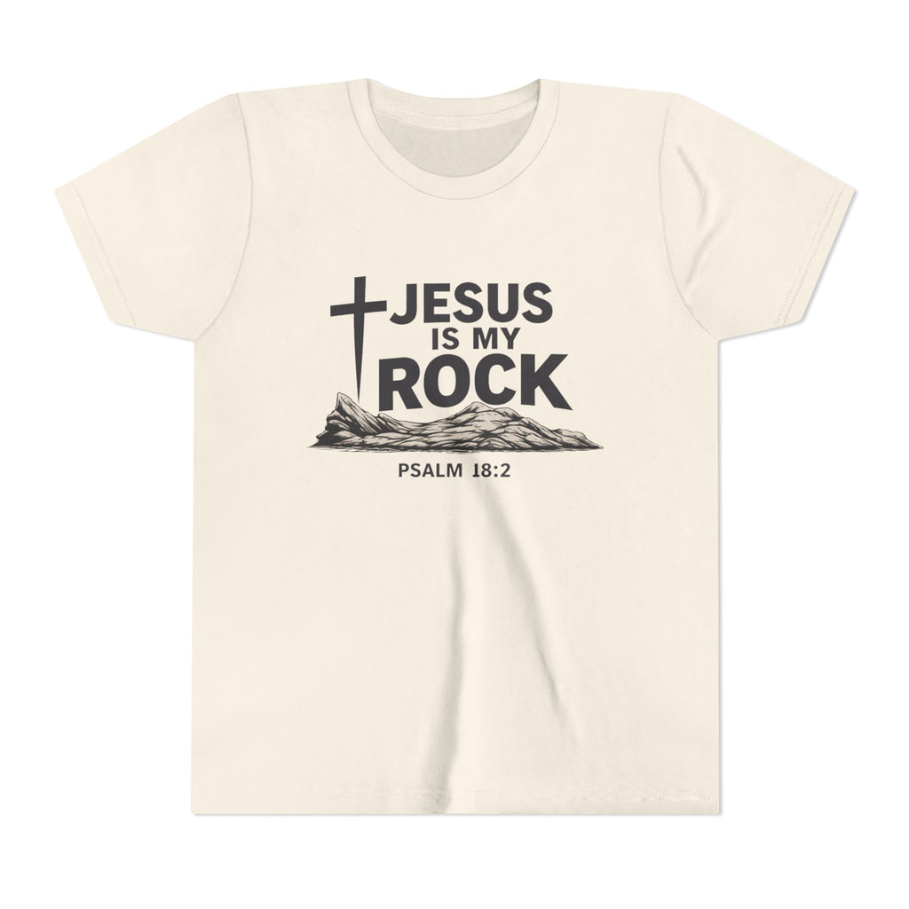 Girls Youth Tee — "Jesus Is My Rock" Psalm 18:2 Christian Kids T-Shirt