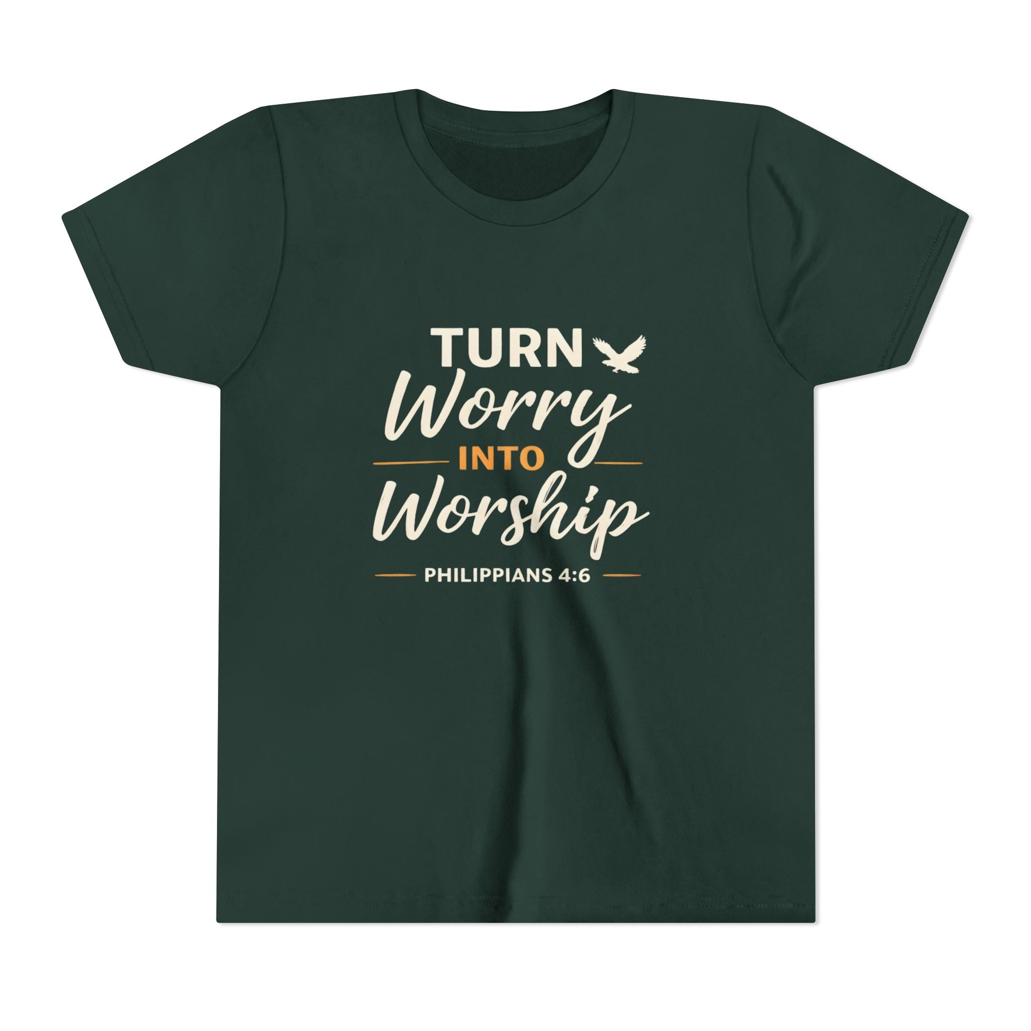 Boys Youth Tee - "Turn Worry Into Worship" Philippians 4:6 Christian Kids Shirt