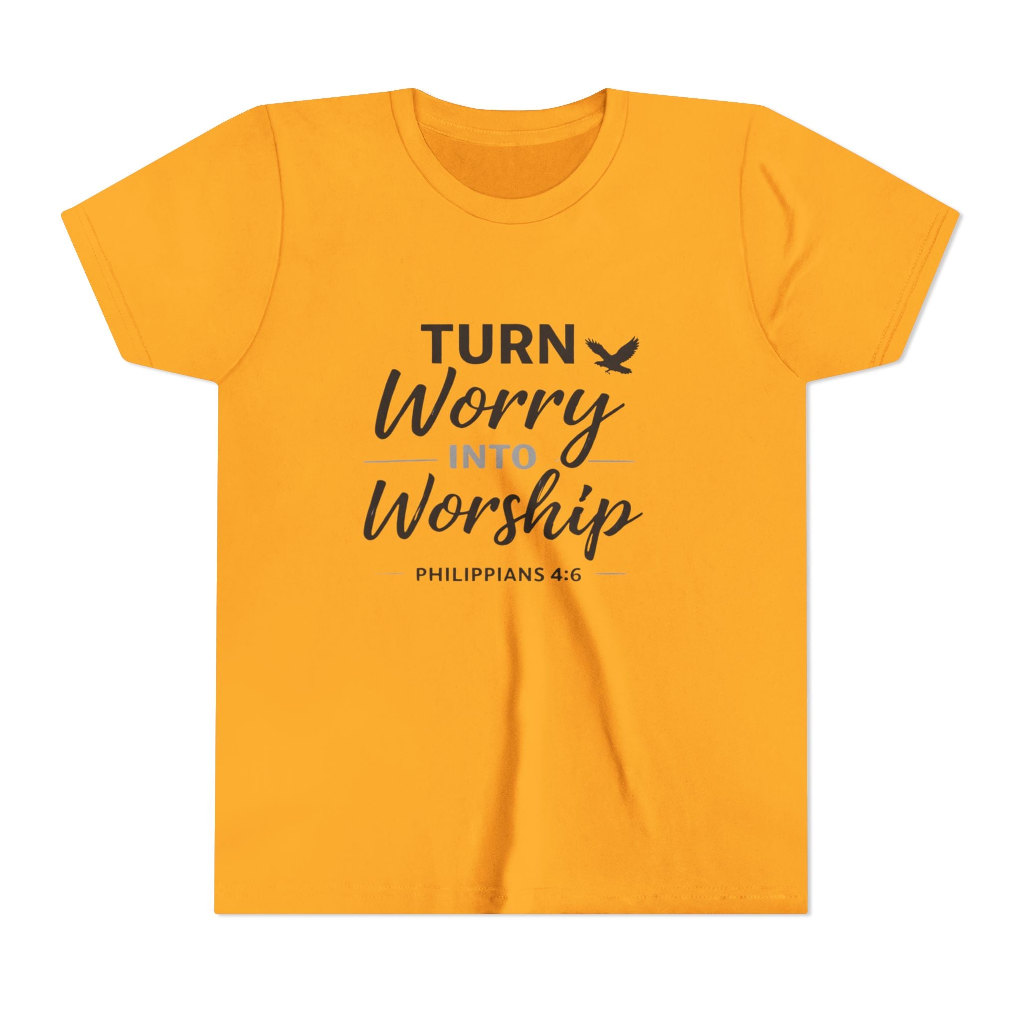 Boys Youth Tee - "Turn Worry Into Worship" Philippians 4:6 Christian Kids Shirt