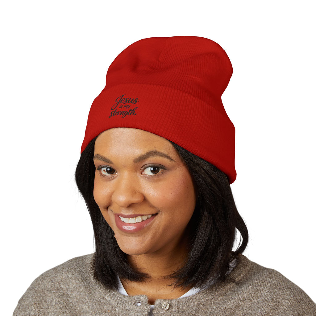 Embroidered 'Jesus Is My Strength' Cuffed Beanie