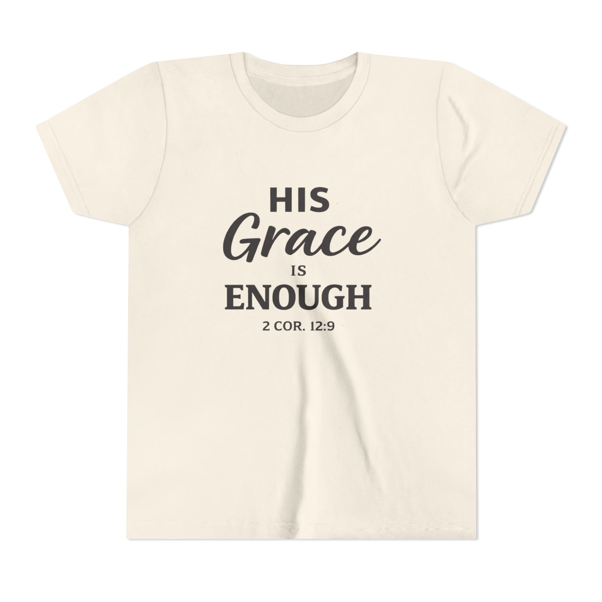 Boys Youth Tee — "His Grace Is Enough" Christian Faith Shirt (2 Cor. 12:9)
