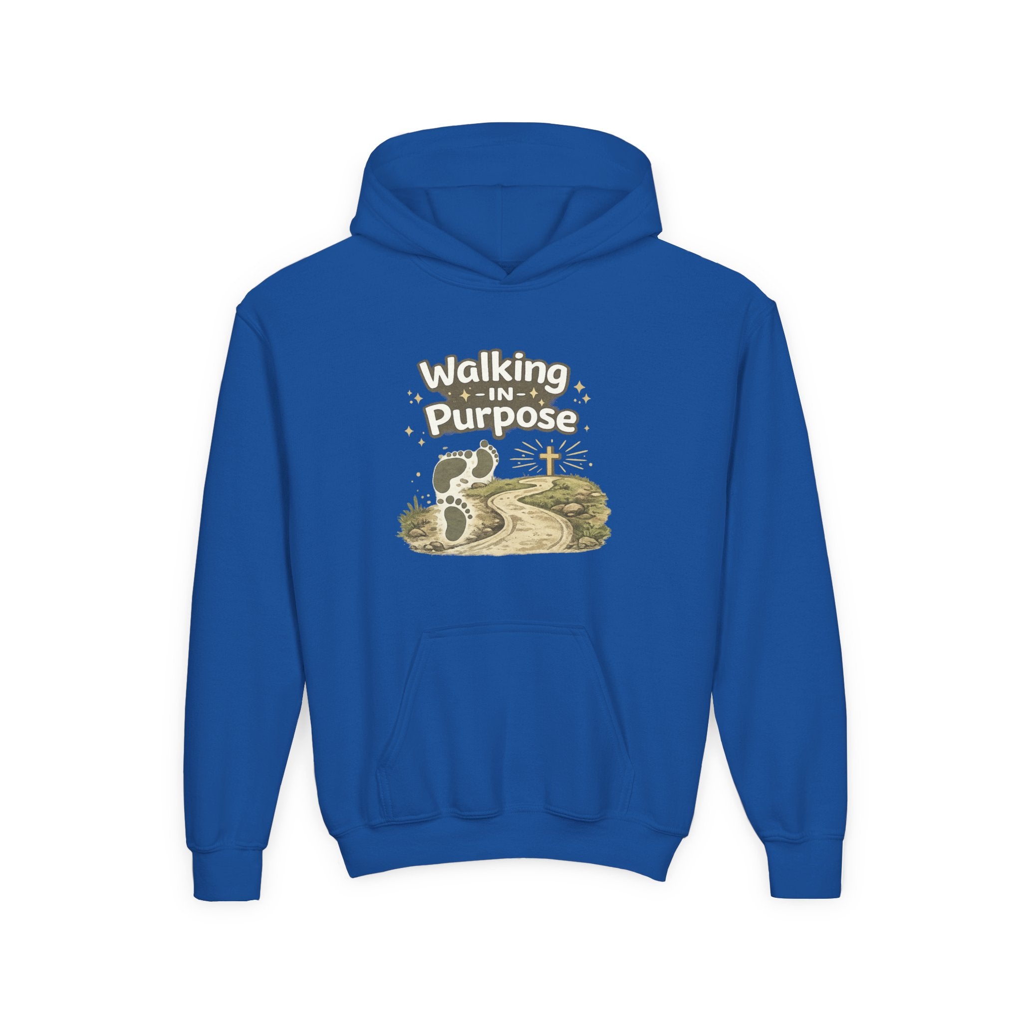 Youth Hoodie — "Walking in Purpose" Inspirational Christian Graphic