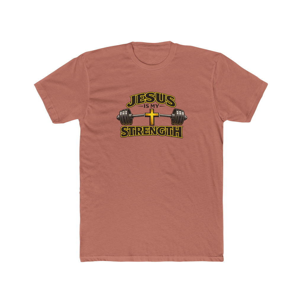 Jesus Is My Strength T-Shirt | Cross & Barbell Christian Faith Workout Tee