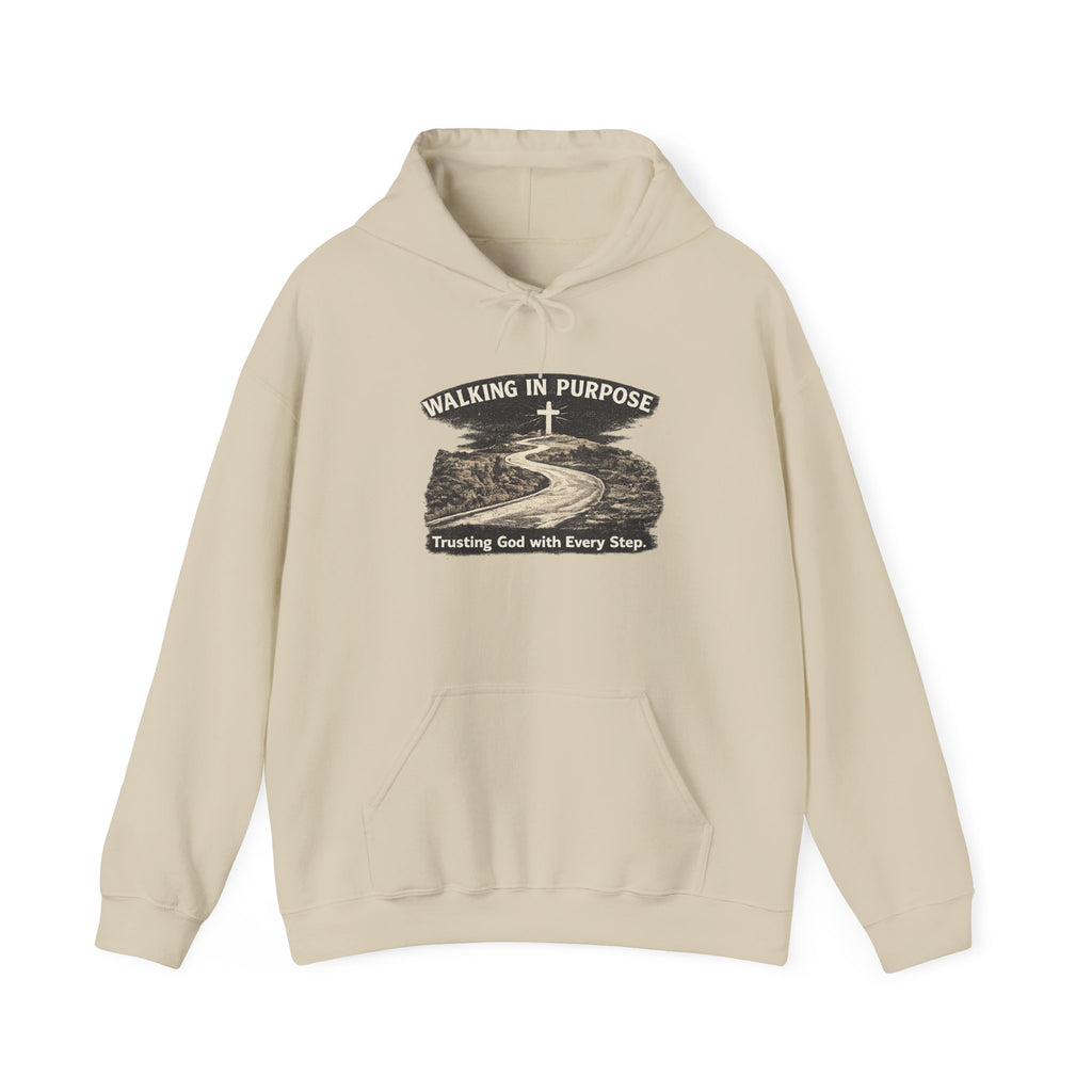Mens Walking in Purpose Hoodie "Trusting God with Every Step" Christian Faith Pullover