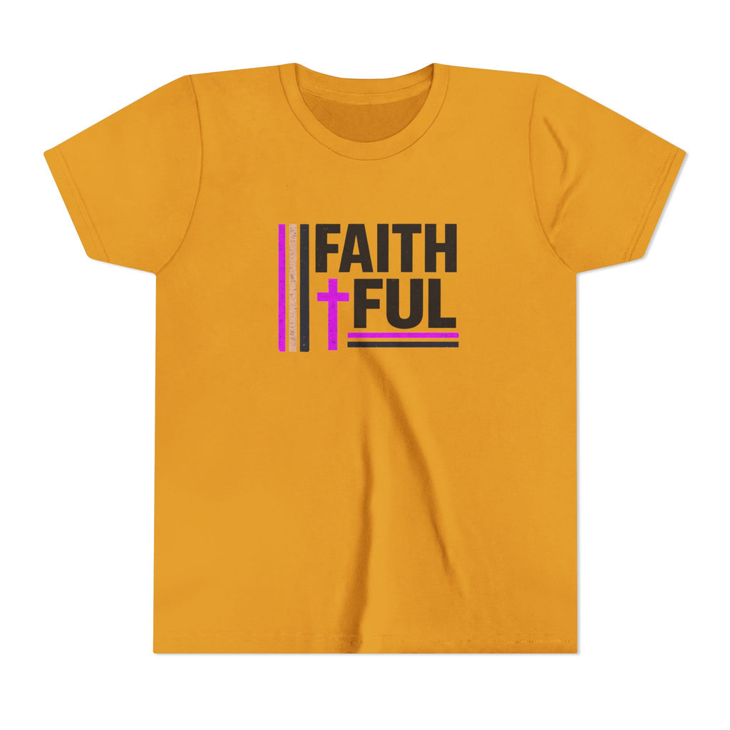Girls Faithful Youth Tee — Kids Christian Cross T-Shirt (Pink & Black)