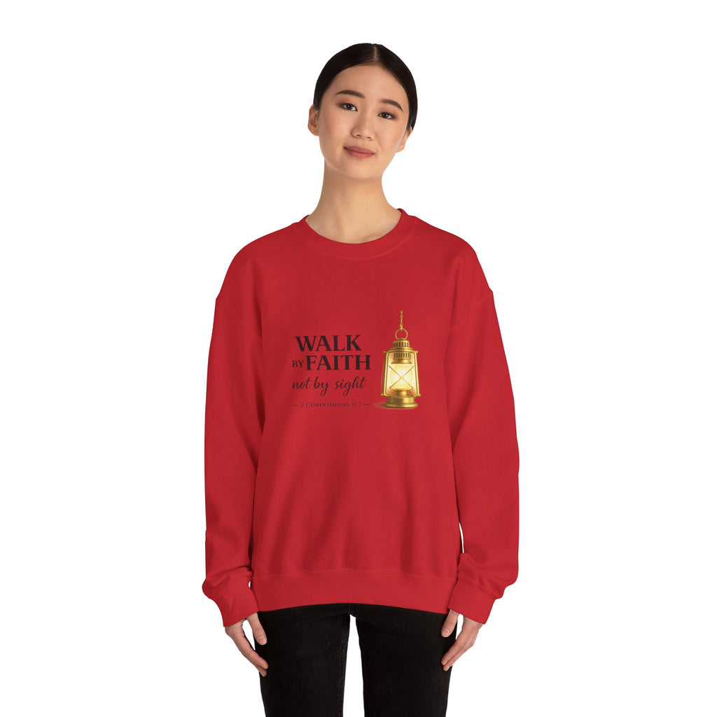 Womens "Walk By Faith Not By Sight" Classic White Crewneck Sweatshirt