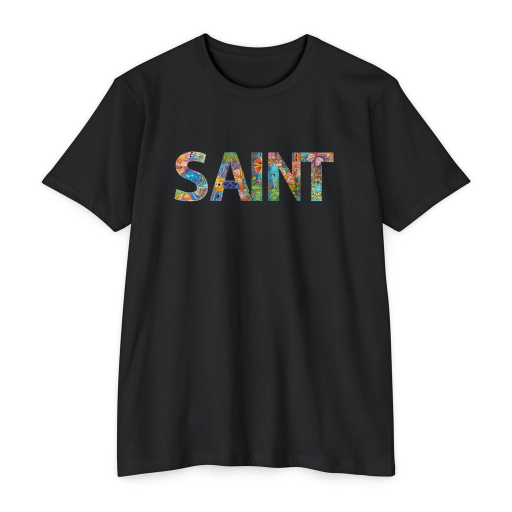 Womens Saint Floral Print T-shirt | 'SAINT' Flower Lettering Tee