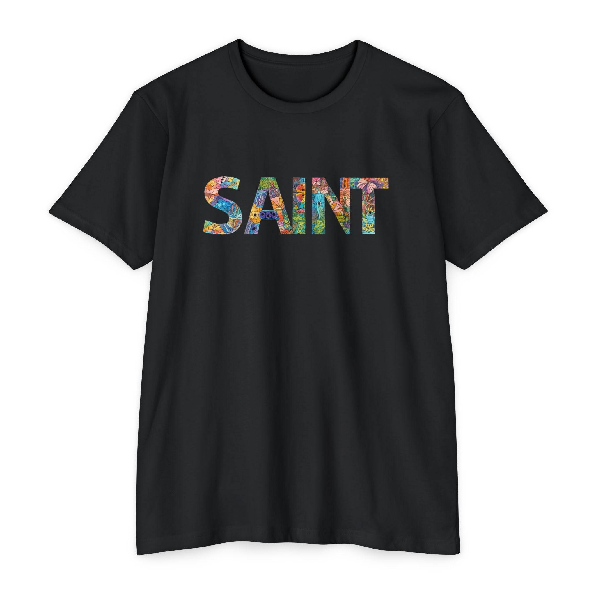 Womens Saint Floral Print T-shirt | 'SAINT' Flower Lettering Tee