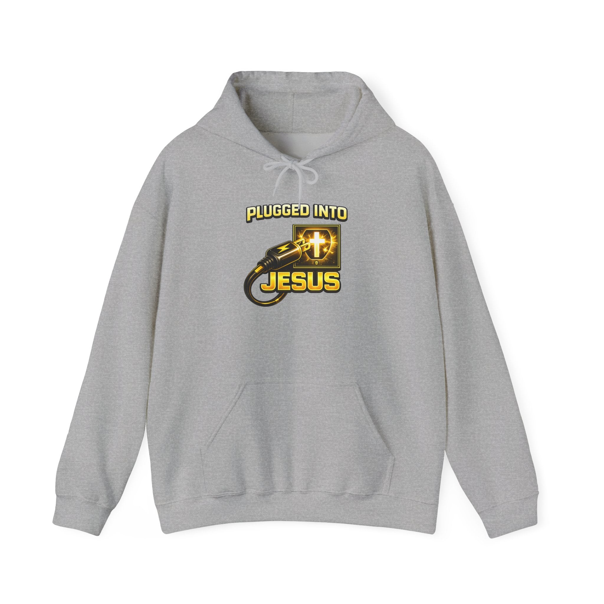 Plugged Into Jesus Hoodie — Christian Faith Graphic Pullover