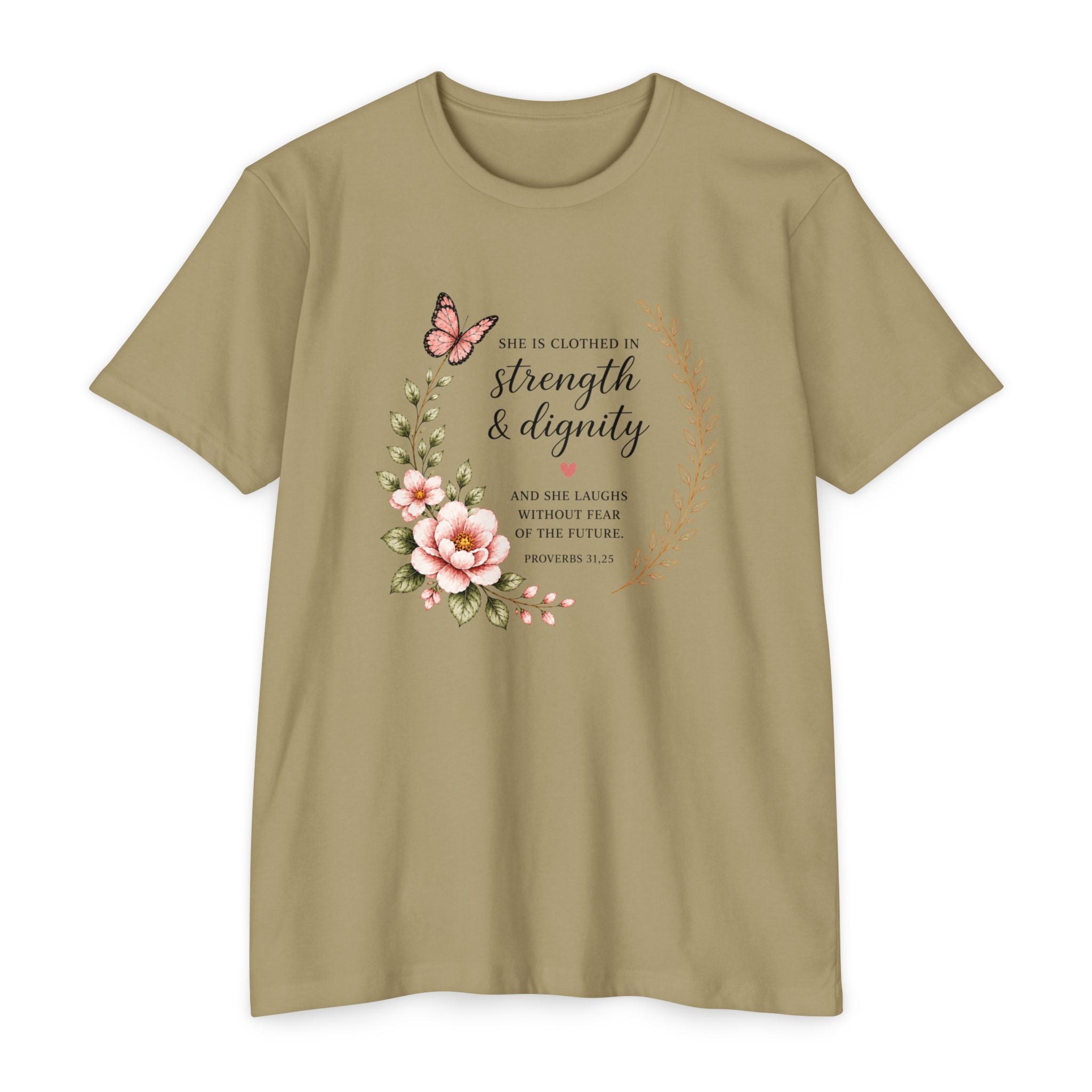 Womens Strength and Dignity Scripture Shirt | Floral Bible Verse Tee