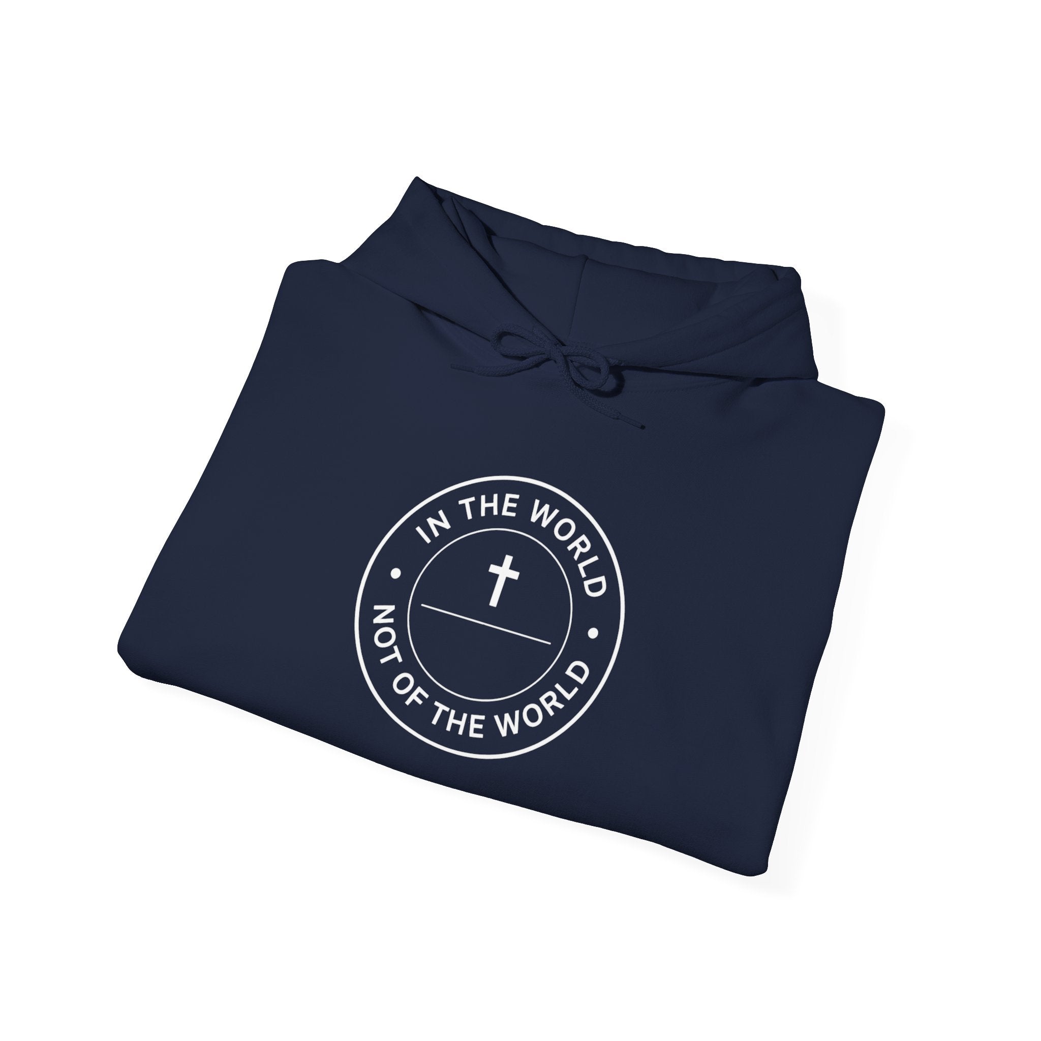 Men Christian Hoodie — “In the World, Not of the World” Cross Pullover