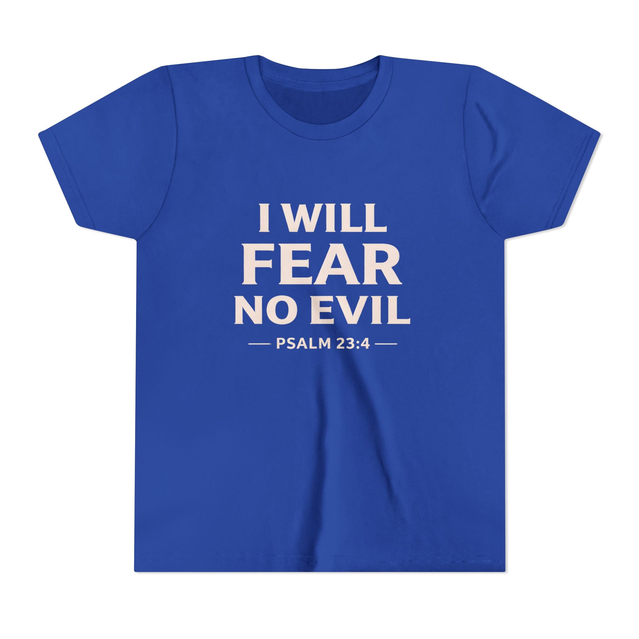 Boys Youth Tee – “I Will Fear No Evil” Psalm 23:4 Christian Faith Shirt