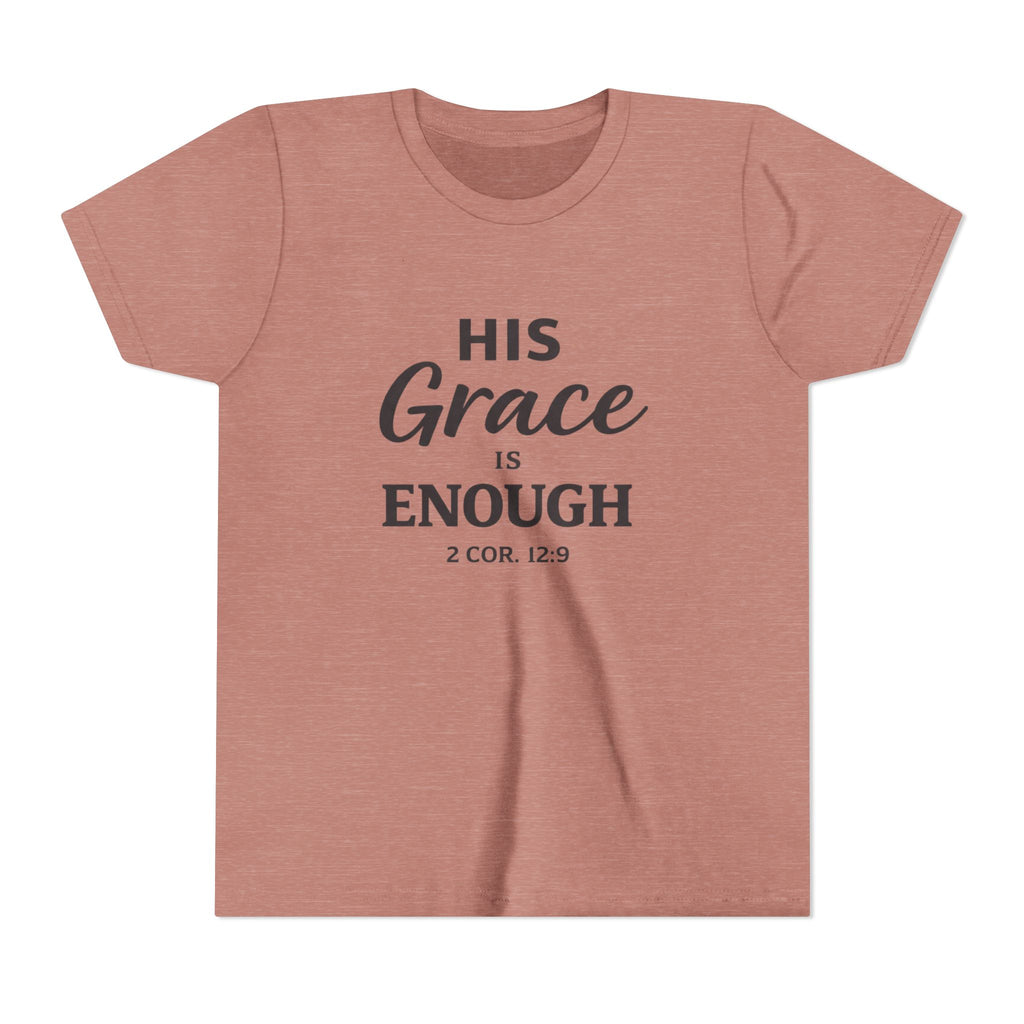 Boys Youth Tee — "His Grace Is Enough" Christian Faith Shirt (2 Cor. 12:9)