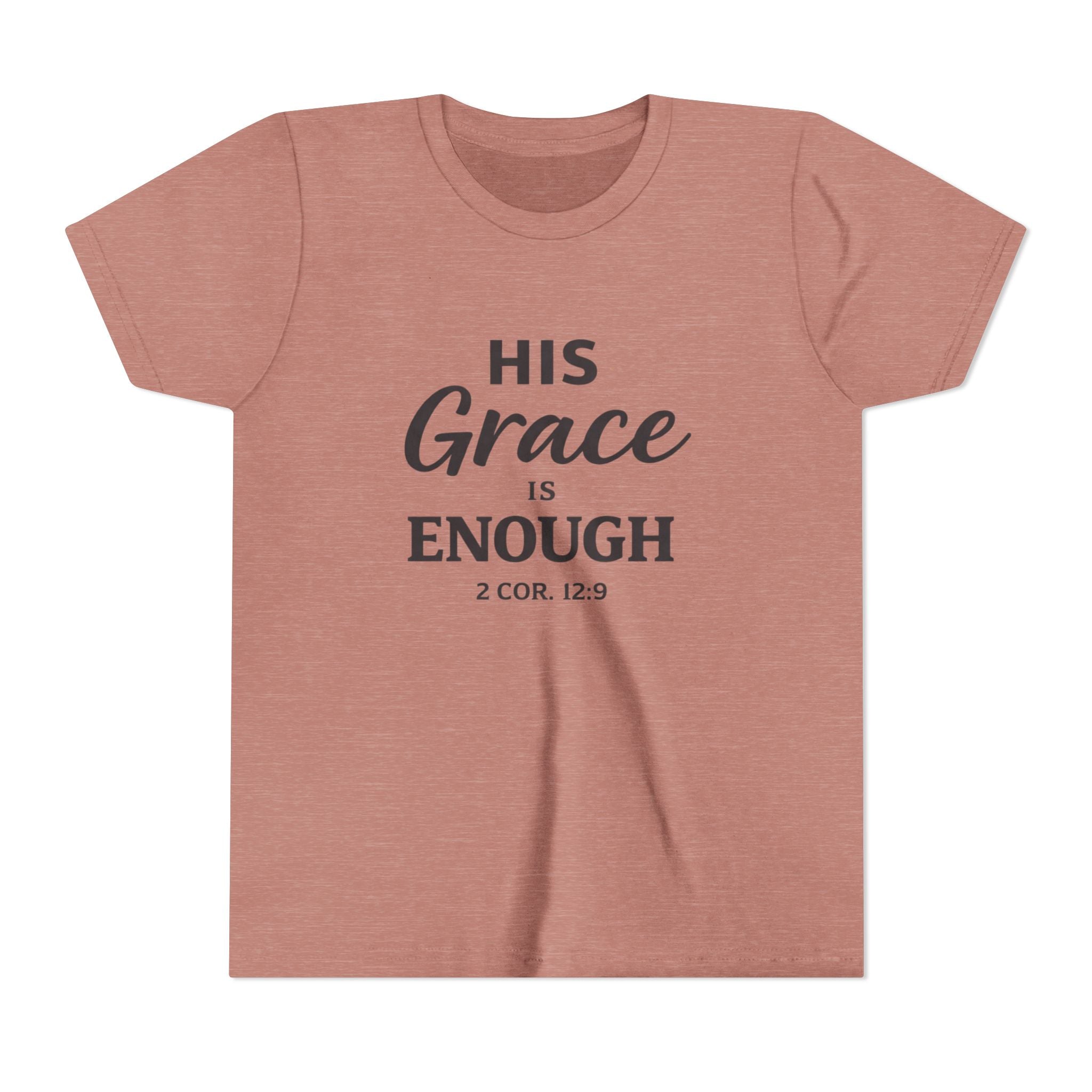 Boys Youth Tee — "His Grace Is Enough" Christian Faith Shirt (2 Cor. 12:9)
