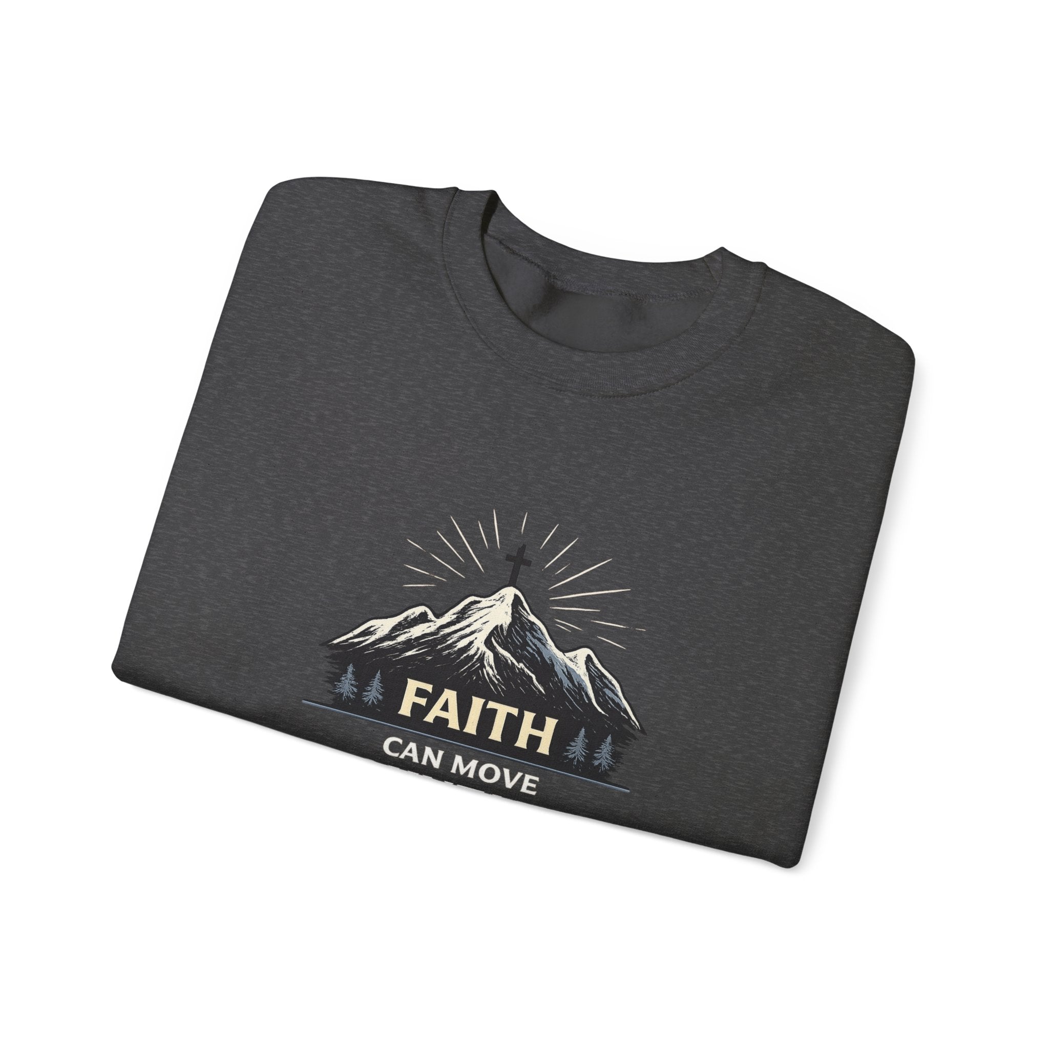 Womens Faith Can Move Mountains Crewneck Sweatshirt – Christian Inspirational Pullover