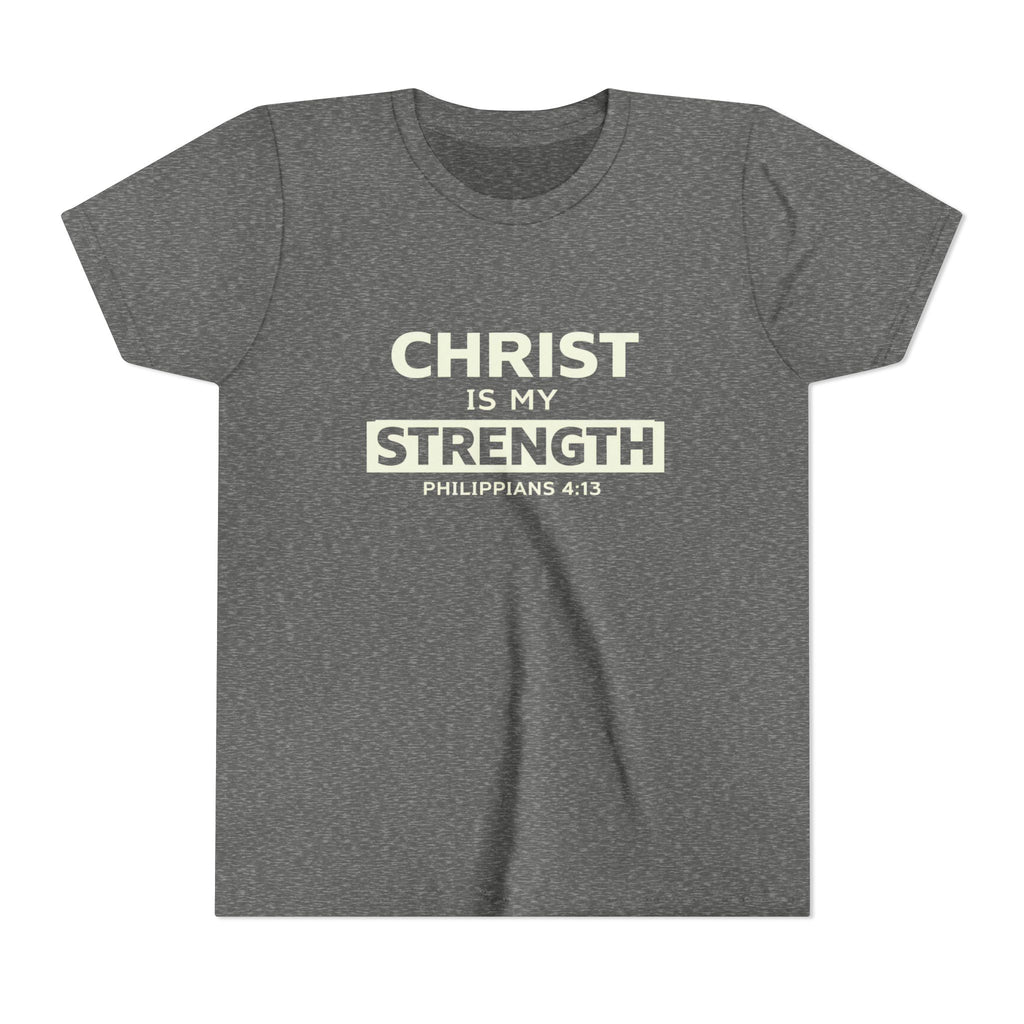 Boys Youth Tee - "Christ Is My Strength" Philippians 4:13 Christian Kids Shirt