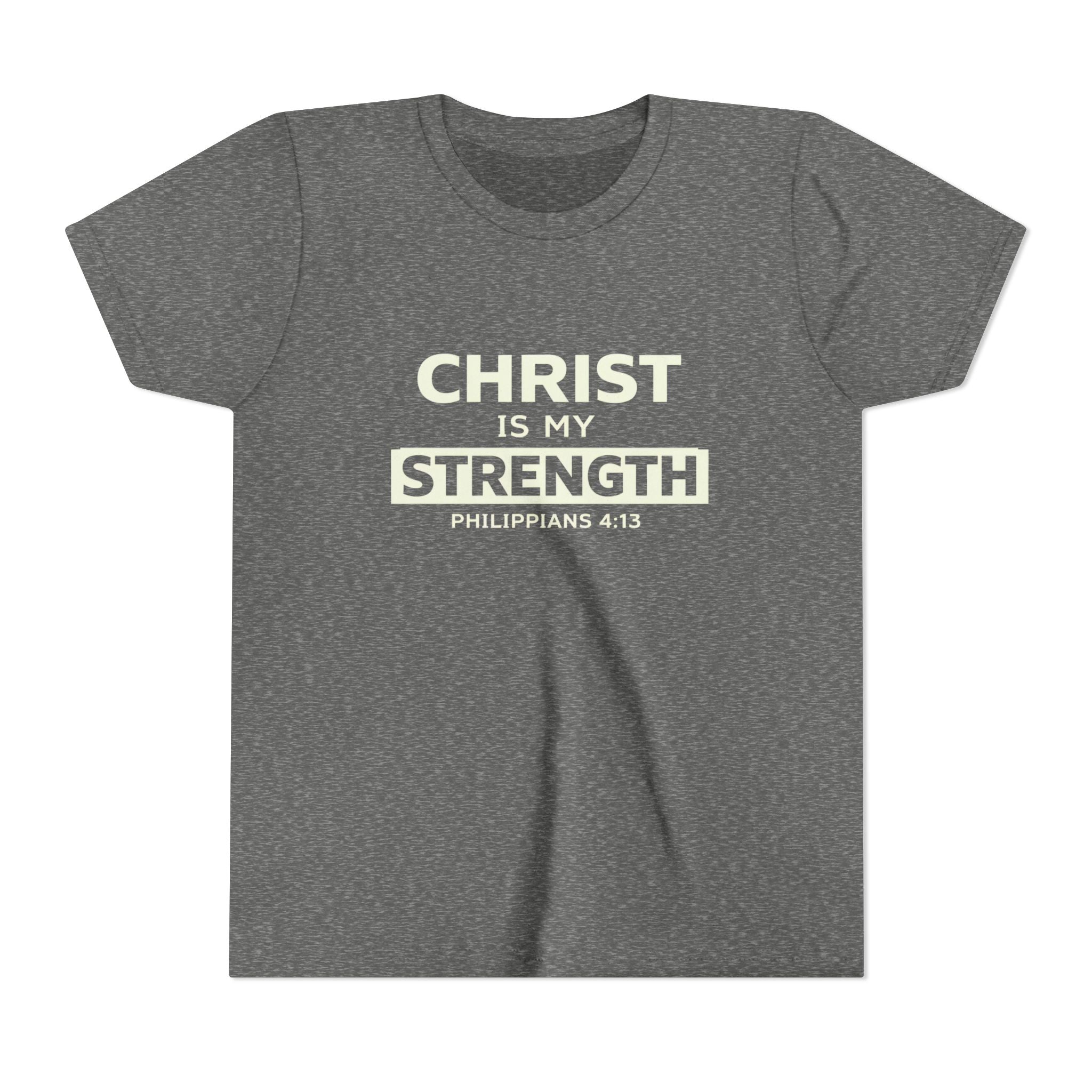 Boys Youth Tee - "Christ Is My Strength" Philippians 4:13 Christian Kids Shirt