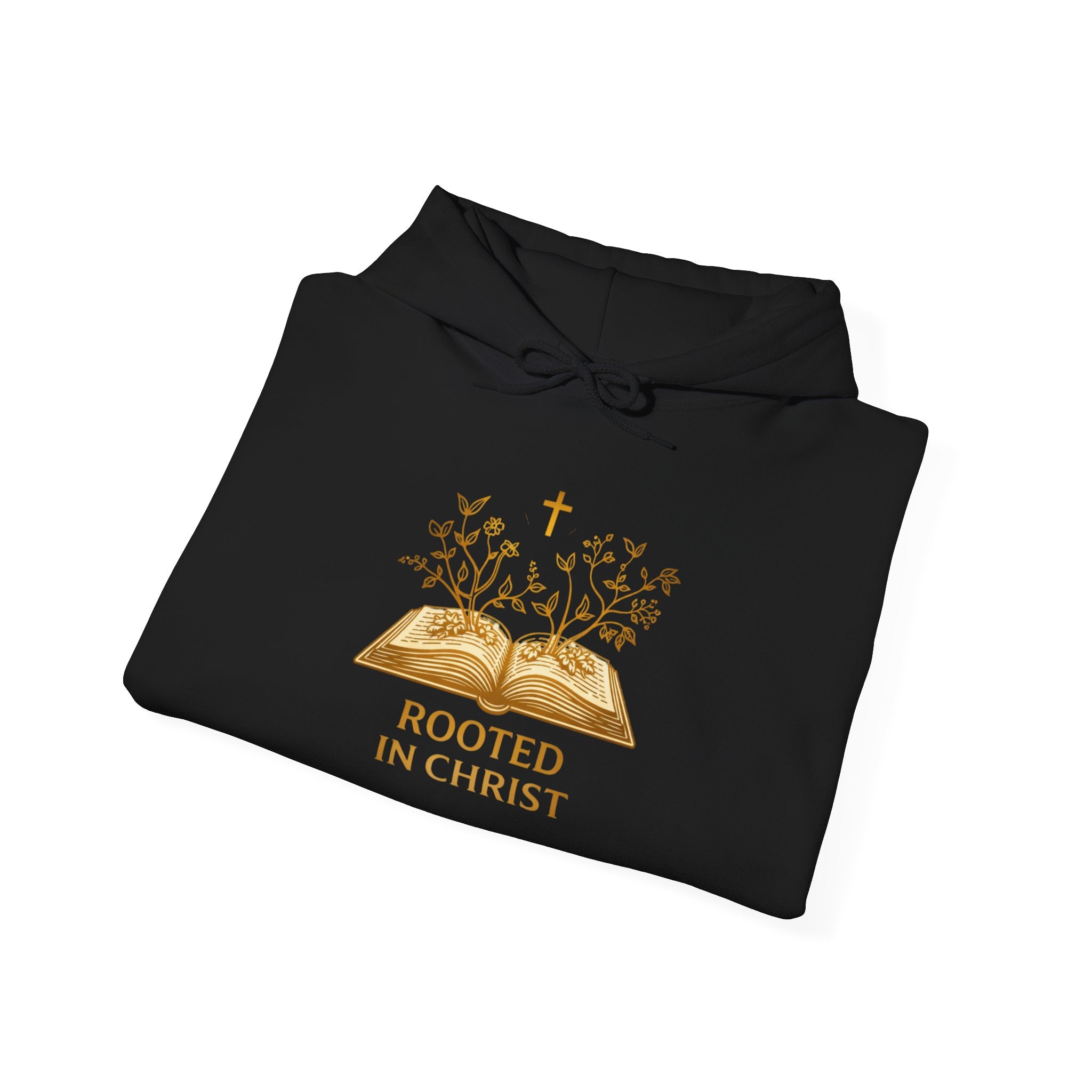 Womens Rooted in Christ Hoodie — Christian Faith Bible Cross Pullover