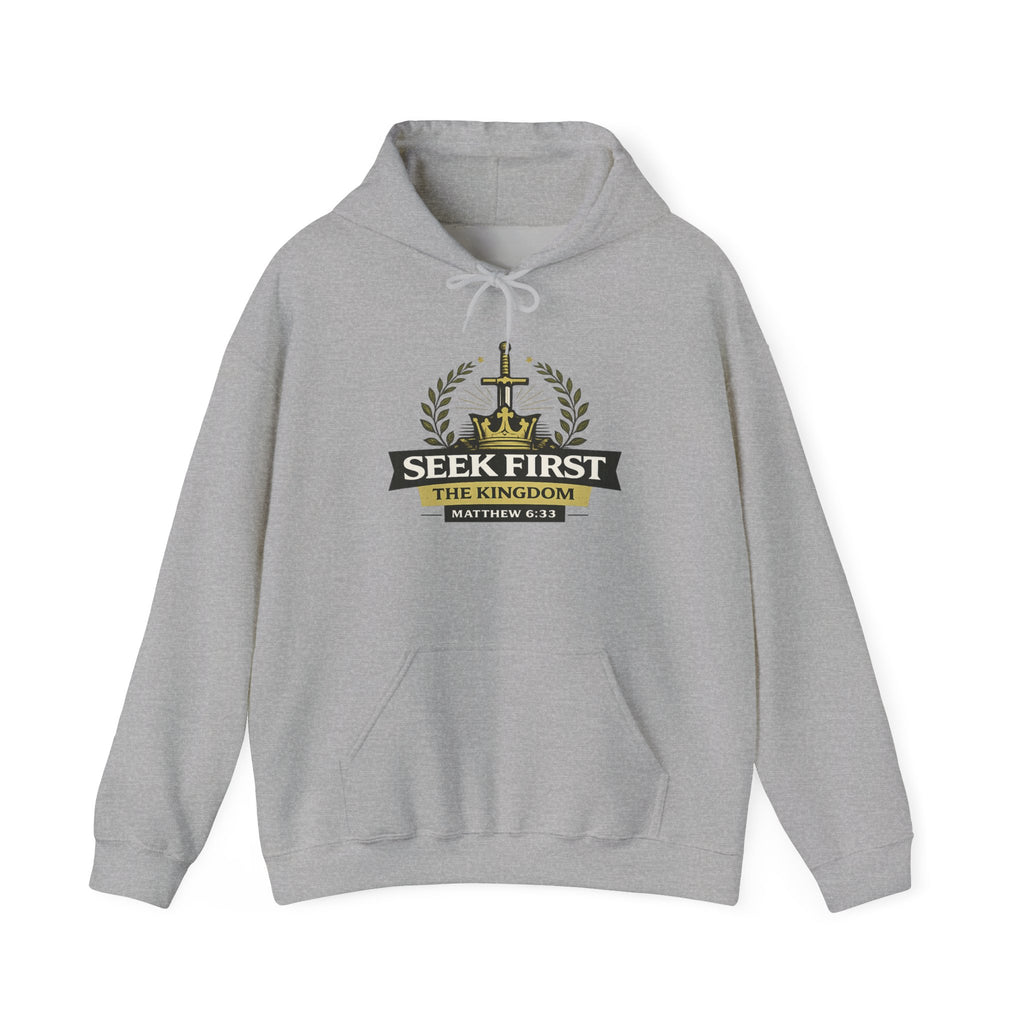 Mens Seek First the Kingdom Hoodie — Matthew 6:33 Christian Faith Pullover