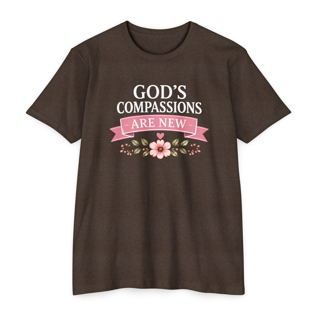 Womens God's Compassions Are New T-shirt | Floral Scripture Design