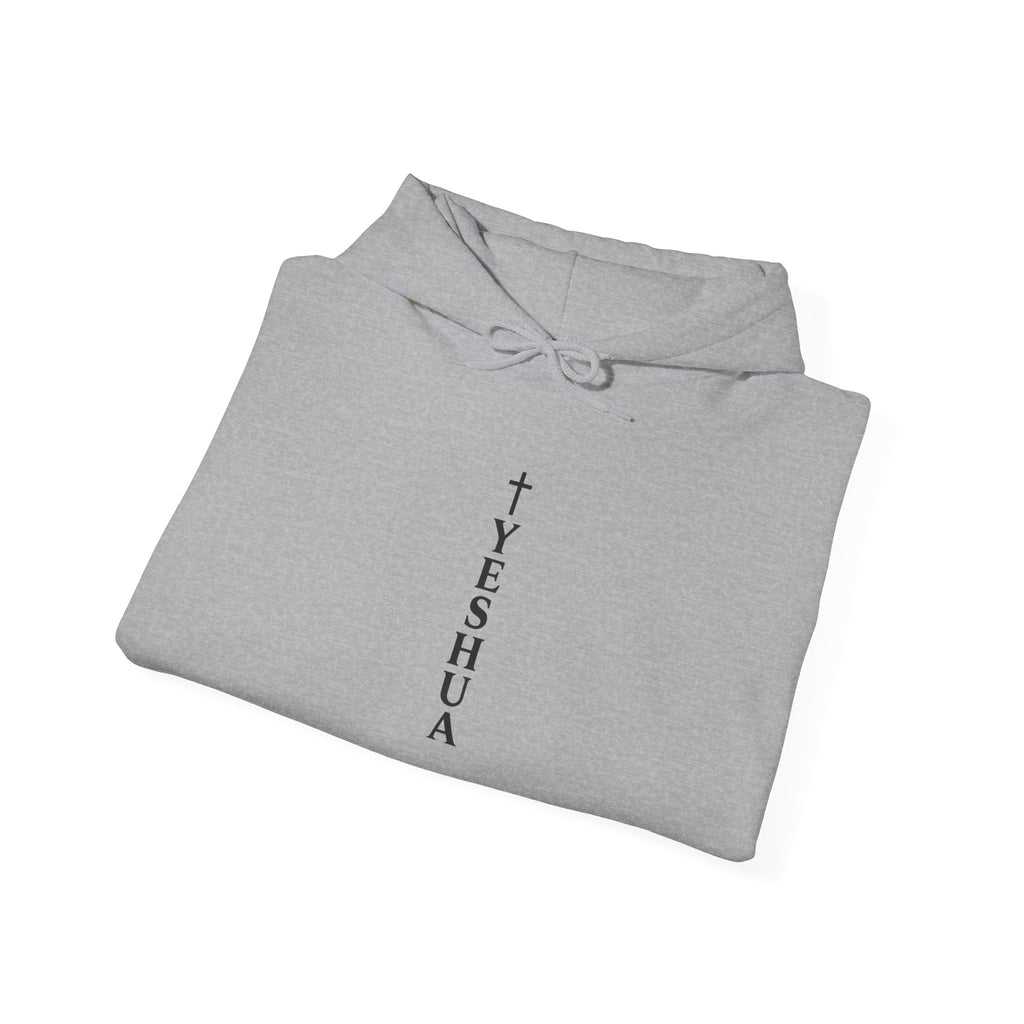 Womens Hoodie  Minimal Vertical "TYESHUA" Cross Design | Christian Faith Pullover