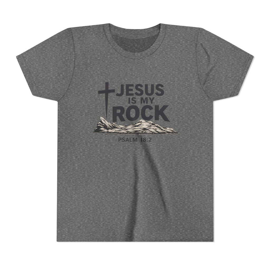 Boys Youth Tee — "Jesus Is My Rock" Psalm 18:2 Christian Kids T-Shirt