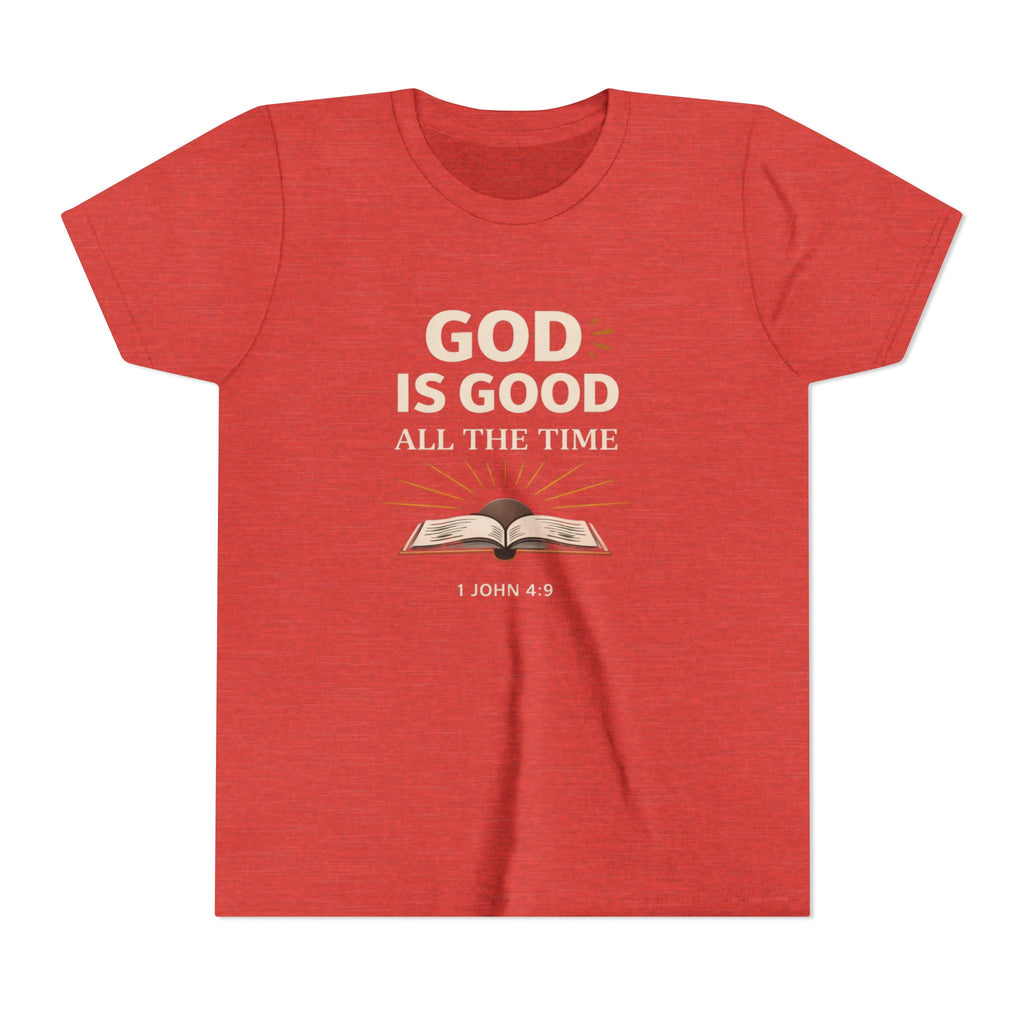 Boys Youth T-Shirt — "God Is Good All The Time" Bible Verse Tee (1 John 4:9)