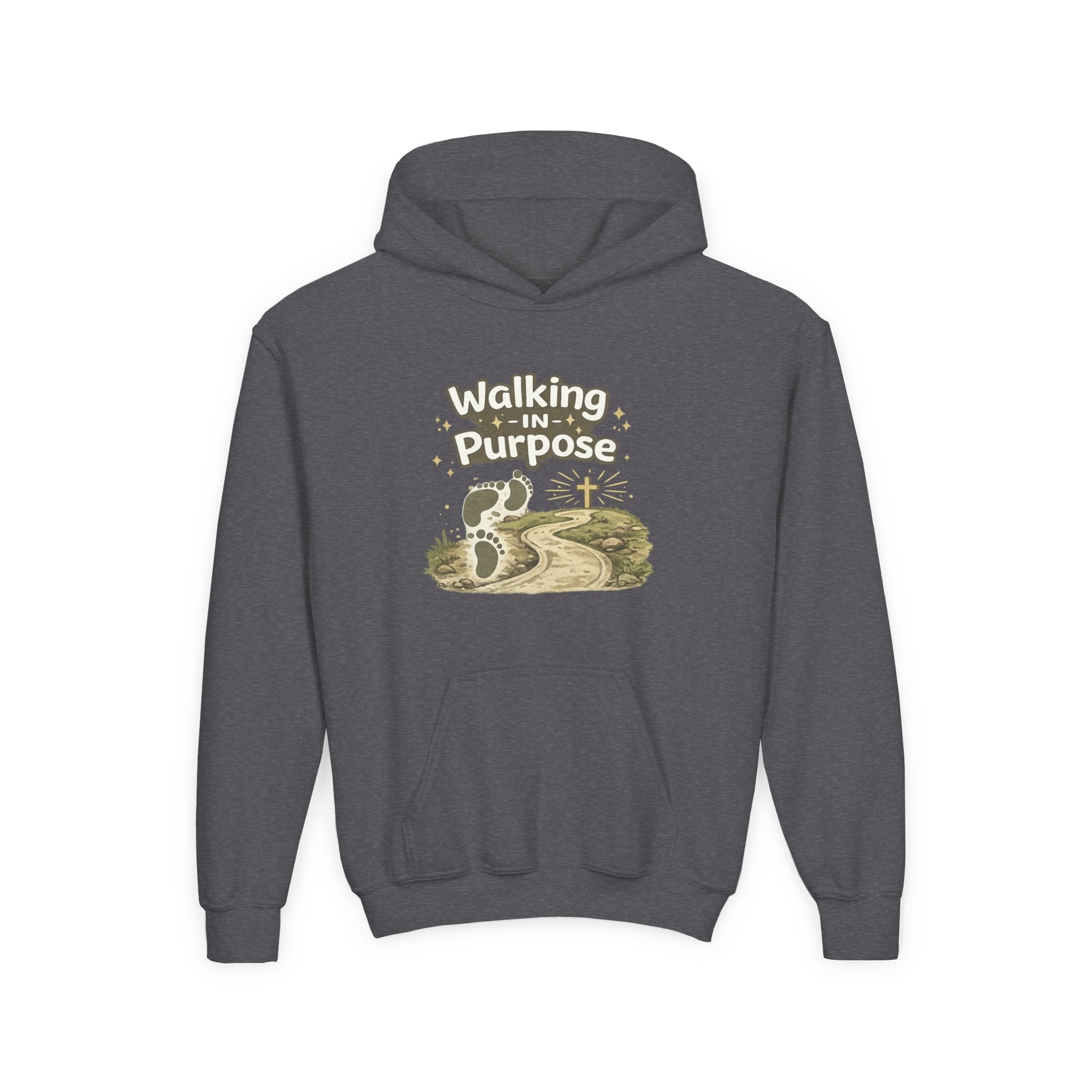 Youth Hoodie — "Walking in Purpose" Inspirational Christian Graphic