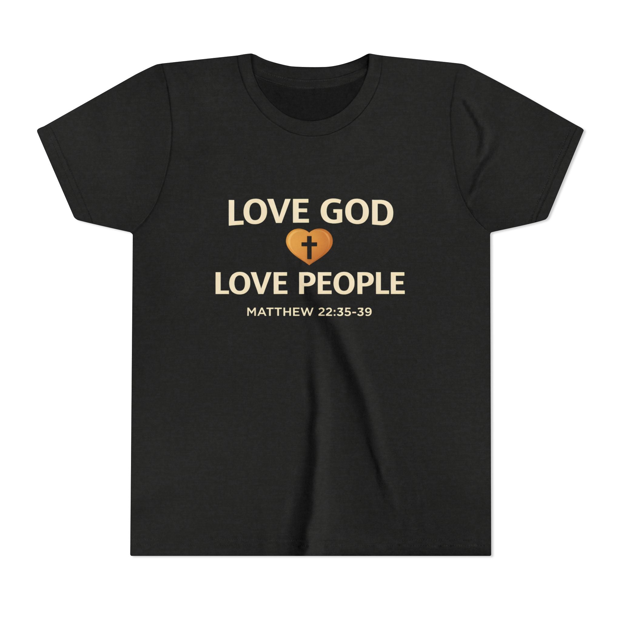 Boys Youth Tee — "Love God Love People" Bible Verse Matthew 22:37-39 Christian Kids Shirt