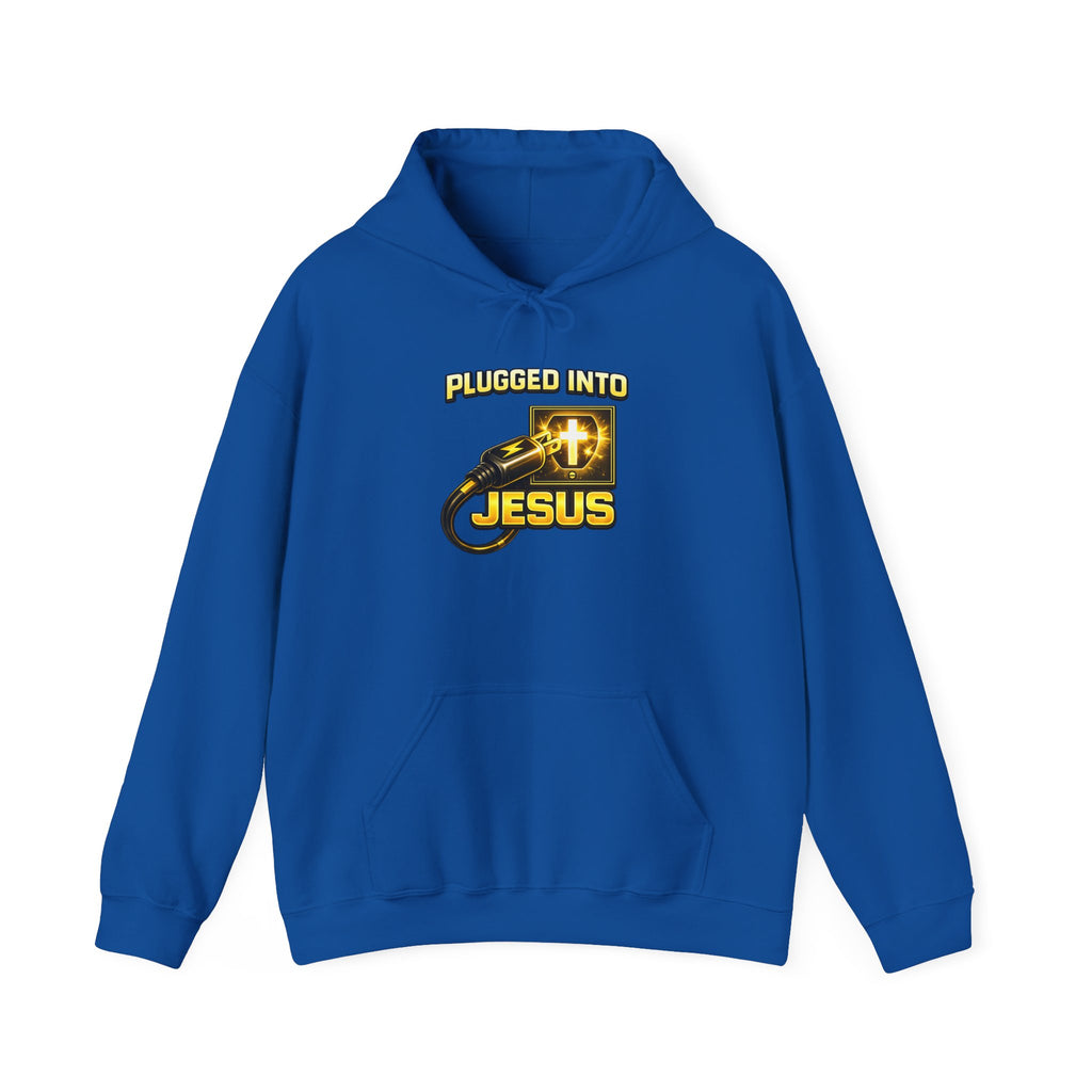 Plugged Into Jesus Hoodie — Christian Faith Graphic Pullover