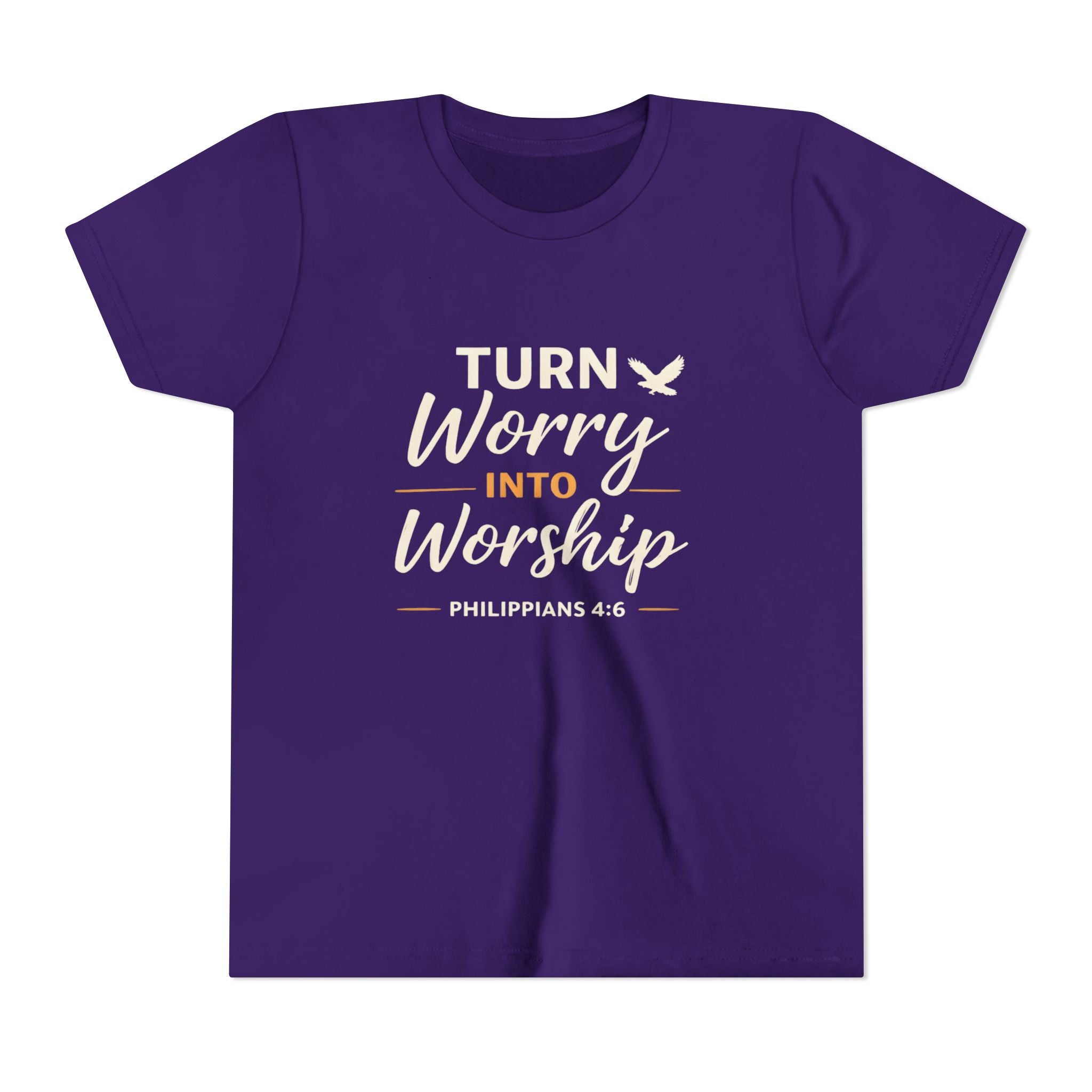 Boys Youth Tee - "Turn Worry Into Worship" Philippians 4:6 Christian Kids Shirt