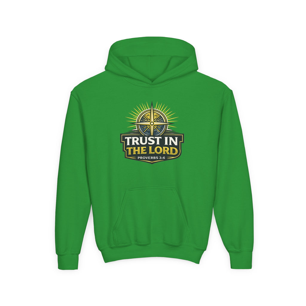 Youth Hoodie — "Trust in the Lord" Christian Compass Sweatshirt (Proverbs 3:5)