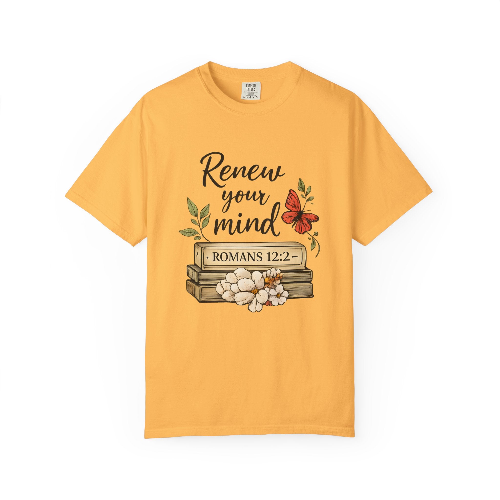 Renew Your Mind T-Shirt – Romans 12:2 Floral Butterfly Christian Tee